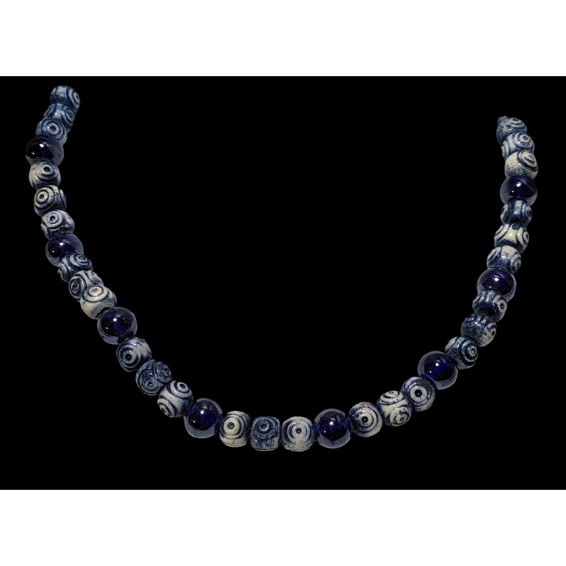 Other Retro Blue And White Beaded Cord Necklace Size ONE SIZE - 2 Thumbnail