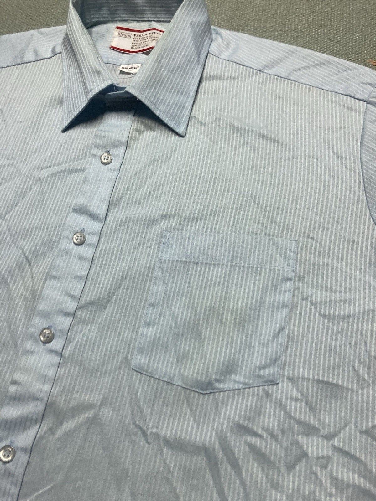 Vintage Vtg 80s button shirt Sears poly cotton lightweight stripe XL Size US XL / EU 56 / 4 - 4 Thumbnail