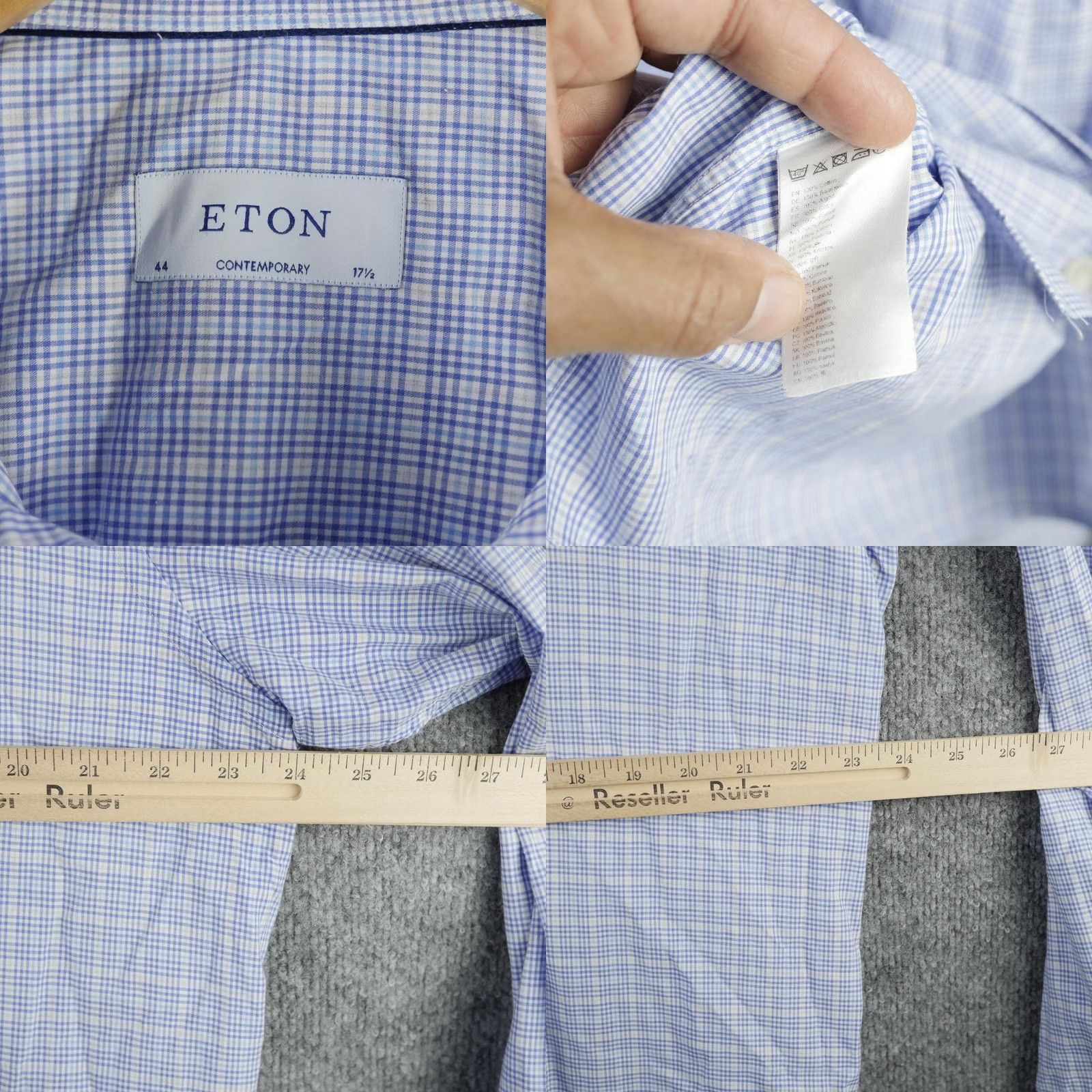 Eton Eton Dress Shirt Mens Blue White Check Contemporary Fit Button Up Cotton 17.5 44 Size 48R - 8 Thumbnail