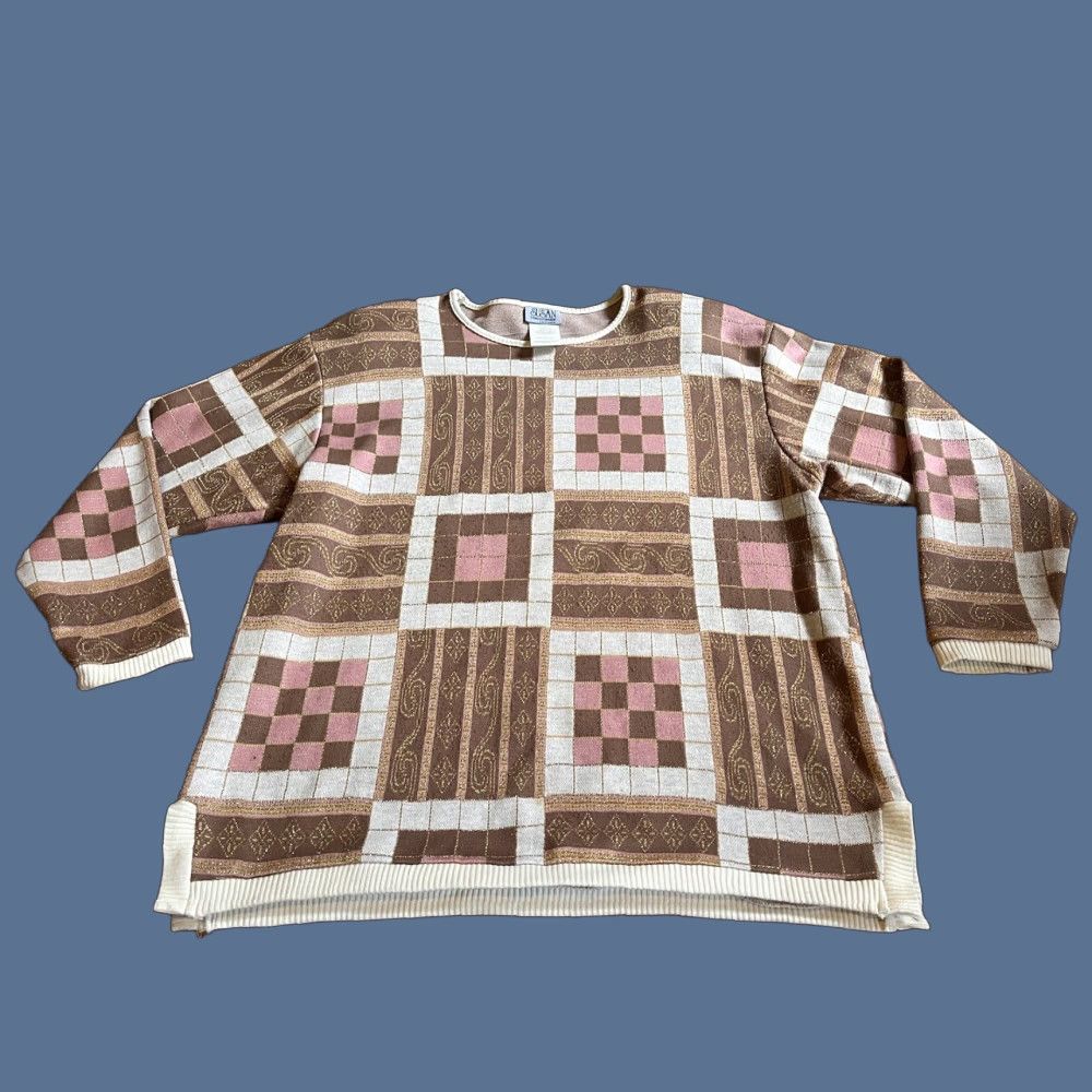 Christopher Kane VINTAGE Susan Christopher Sweater Women’s Large Pink Gold Metallic 80s Size L / US 10 / IT 46 - 1 Thumbnail