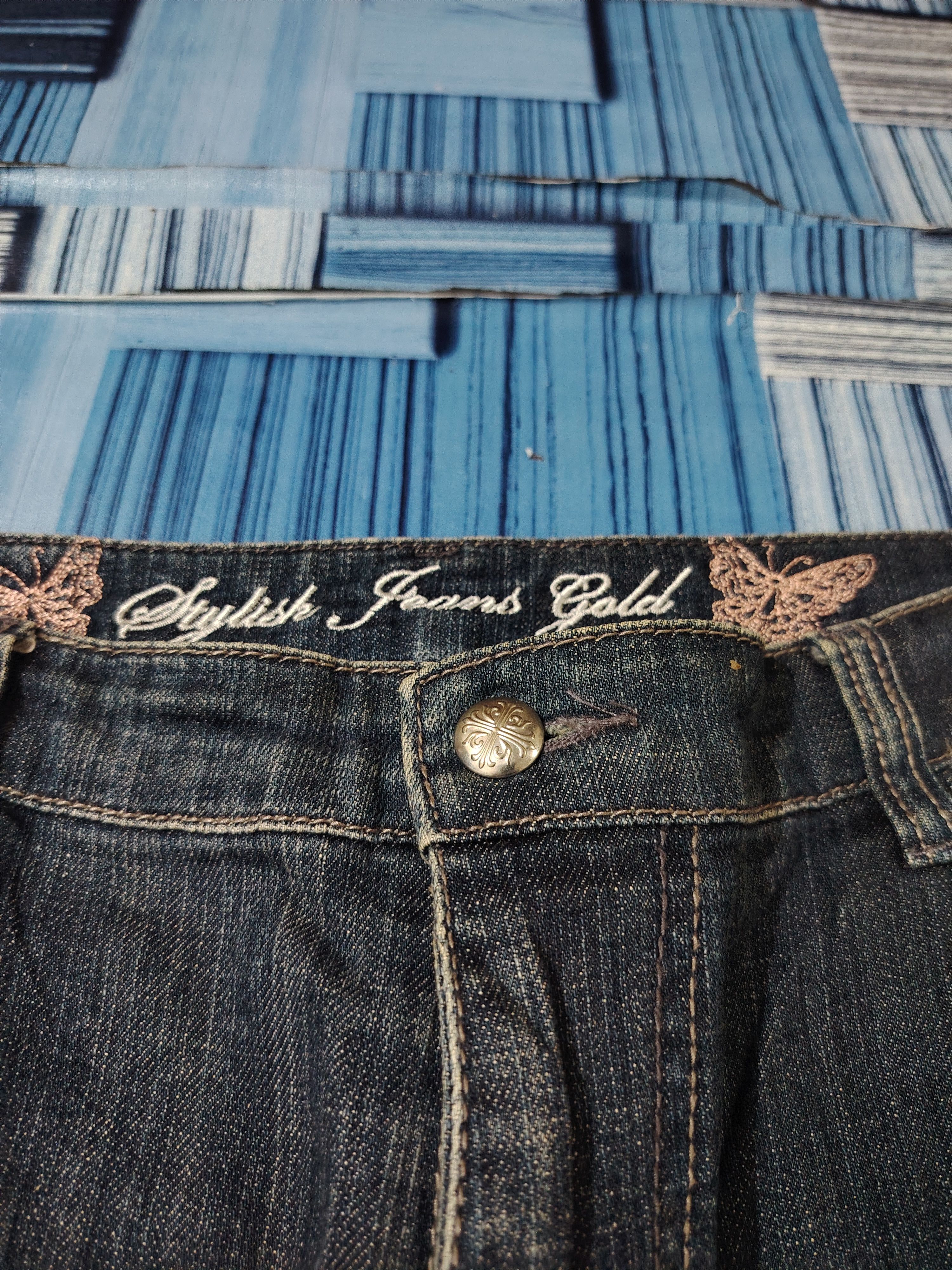 Who Decides War Japan Stylish Jeans Gold Bead Embroidered Flared jeans Twist Size US 32 / EU 48 - 6 Thumbnail