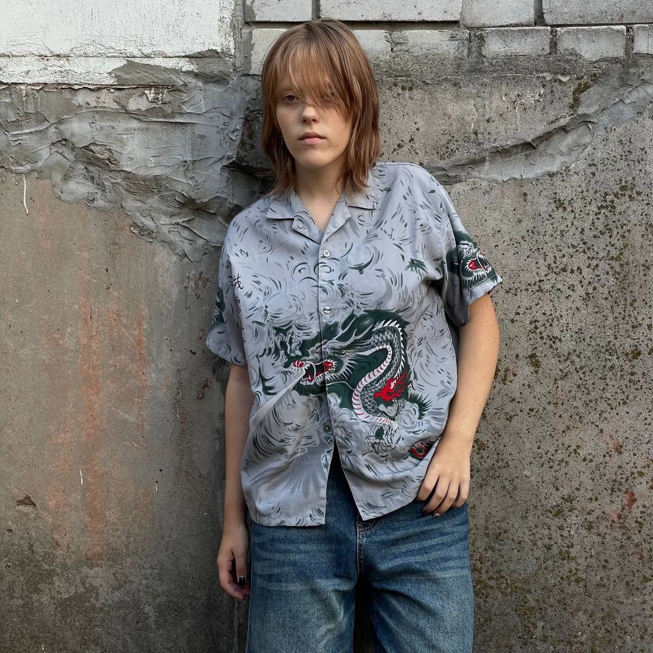 Japanese Brand × Vintage Vintage Shirts Dragon Green Size S Streetwear 90s Y2K Size US S / EU 44-46 / 1 - 1 Thumbnail