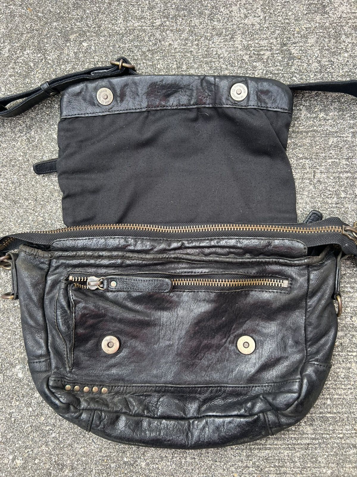 Creed × Japanese Brand Creed Japan Black Patina Leather Sling Bag Size ONE SIZE - 12 Thumbnail
