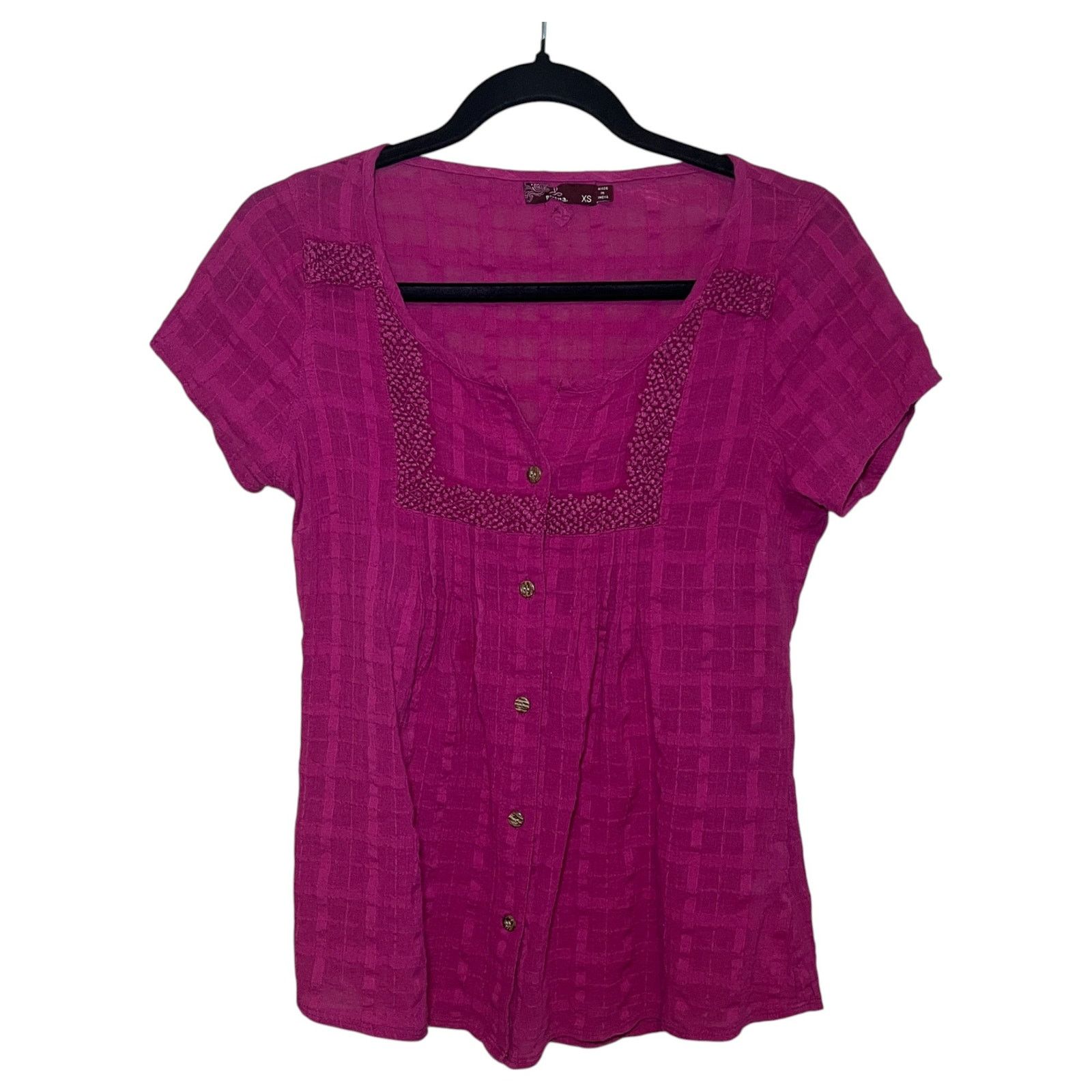 Prana Prana Lucy Gauzy Organic Cotton Short Sleeve Top Fuchsia XS Size XS / US 0-2 / IT 36-38 - 2 Thumbnail