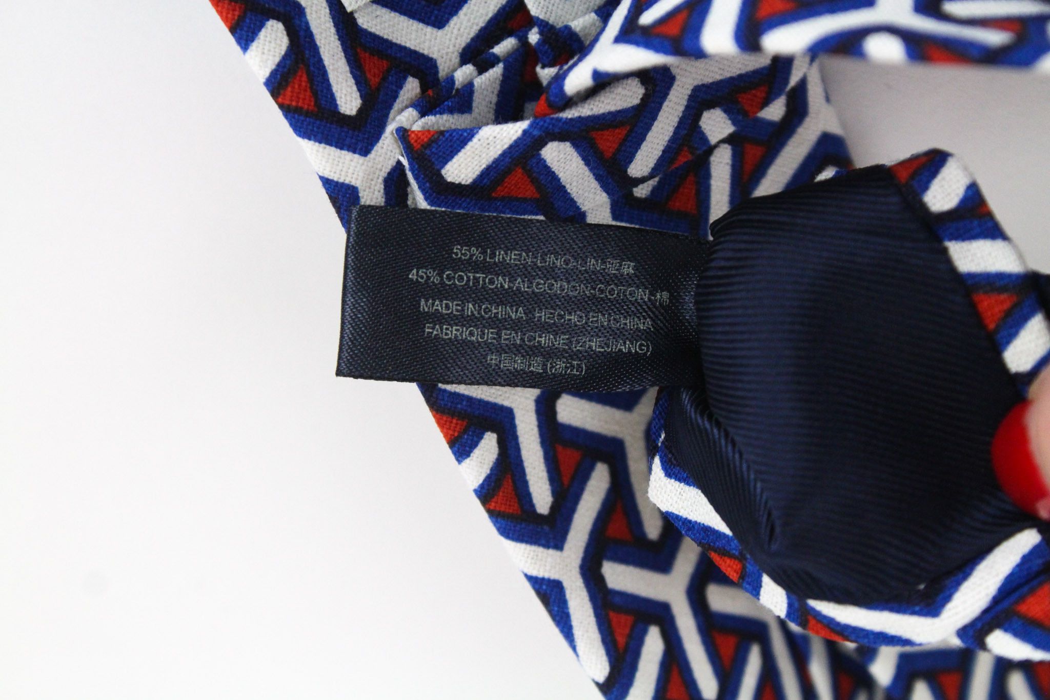 Suitsupply 148 x 8 cm Blue White Red Patterned Linen Tie 72096 Size ONE SIZE - 7 Thumbnail
