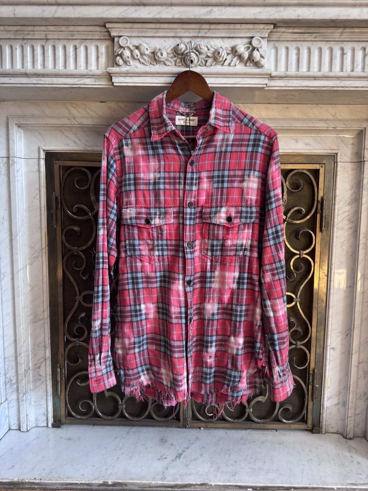 Saint Laurent Paris SS16 Distressed Flannel Shirt in Bleached Cotton Size US S / EU 44-46 / 1 - 1 Thumbnail