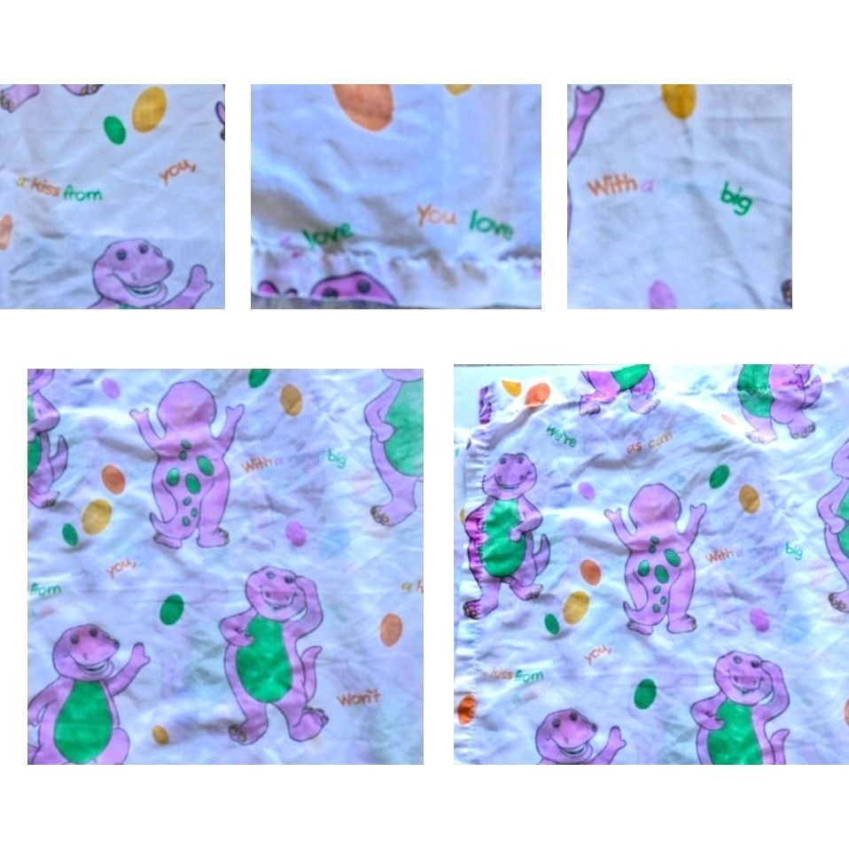 Vintage Vtg 90's Barney Twin Flat Sheet USA Bibb Co 65" L X 42" W Pu Size ONE SIZE - 8 Thumbnail