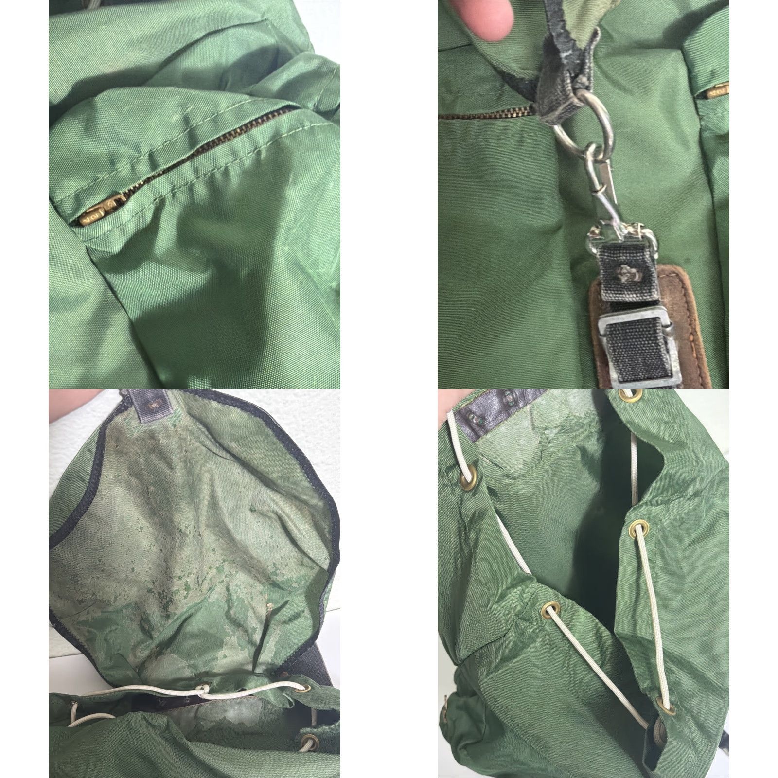 Vintage VINTAGE Backpack Men Small Green Rucksack Nylon Leather Cotton 16x16x4 Mens Green Hiking Bag Size ONE SIZE - 8 Thumbnail