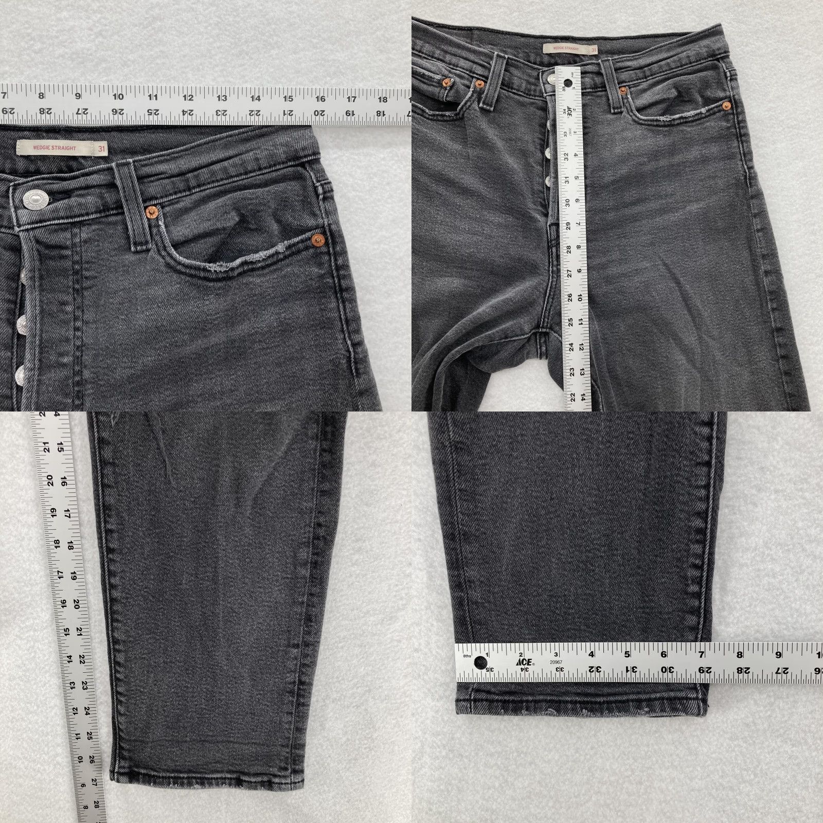 Levi's Levis Wedgie Straight Jeans Womens 31 High Rise Button Fly Distressed Denim Y2K Gray 90s Grunge/Casual Womens Jeans Size 24" / US 00 / IT 34 - 8 Thumbnail