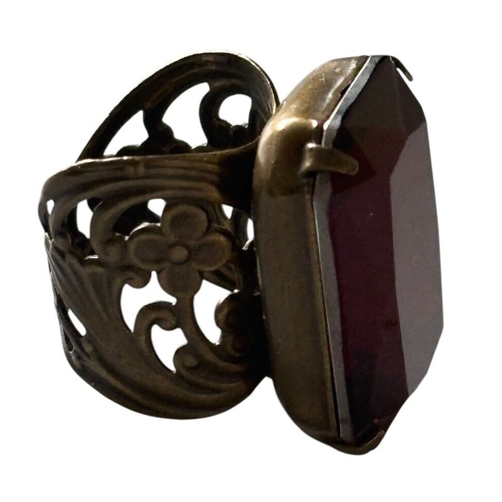 Other Sorrelli Statement Ring Red Crystal Brass Adjustable Ring Size ONE SIZE - 8 Thumbnail