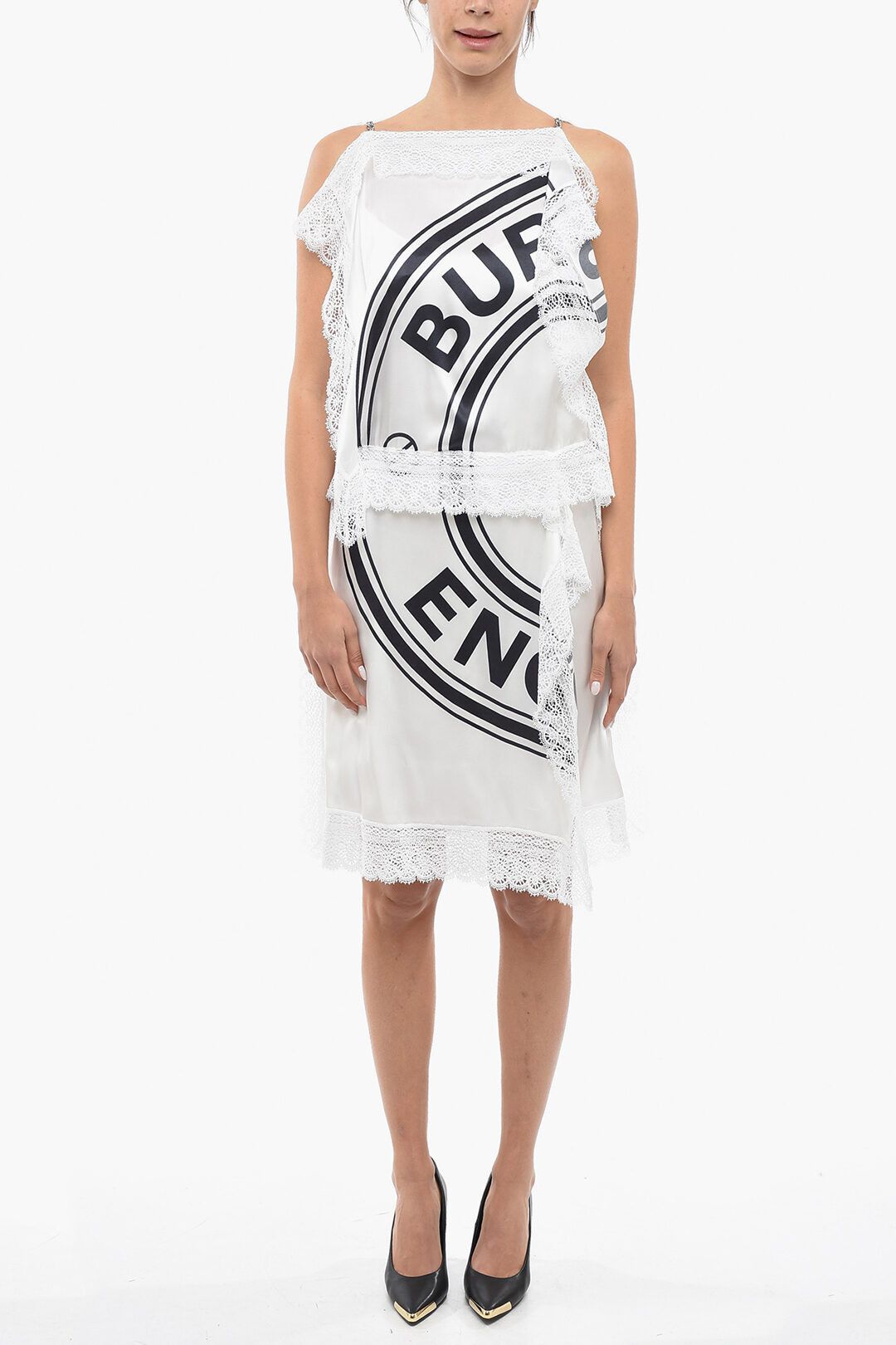 Burberry og1mm1225 Silk Midi Dress in Black & White Size S / US 4 / IT 40 - 1 Thumbnail