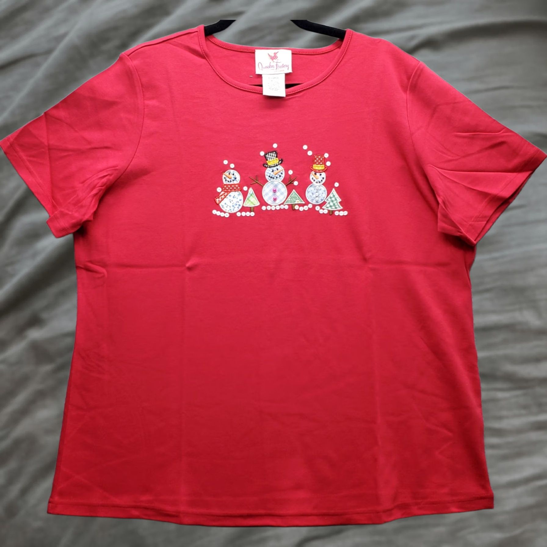Quacker Factory Quacker Factory T-Shirt Womens XL Red Embroidered Christmas Snowman Pullover Size XL / US 12-14 / IT 48-50 - 1 Thumbnail