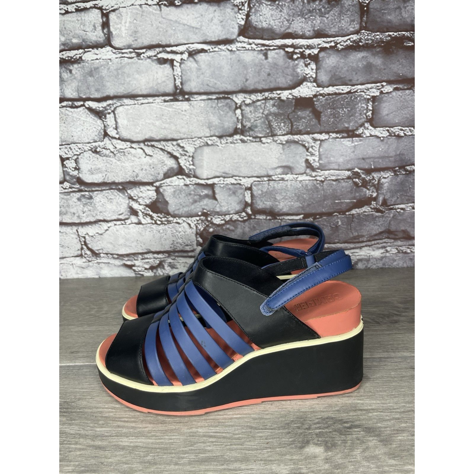 Camper Camper Tropic Black Blue Leather Ankle Strap Wedge Sandals W Size US 5.5 / IT 35.5 - 10 Thumbnail