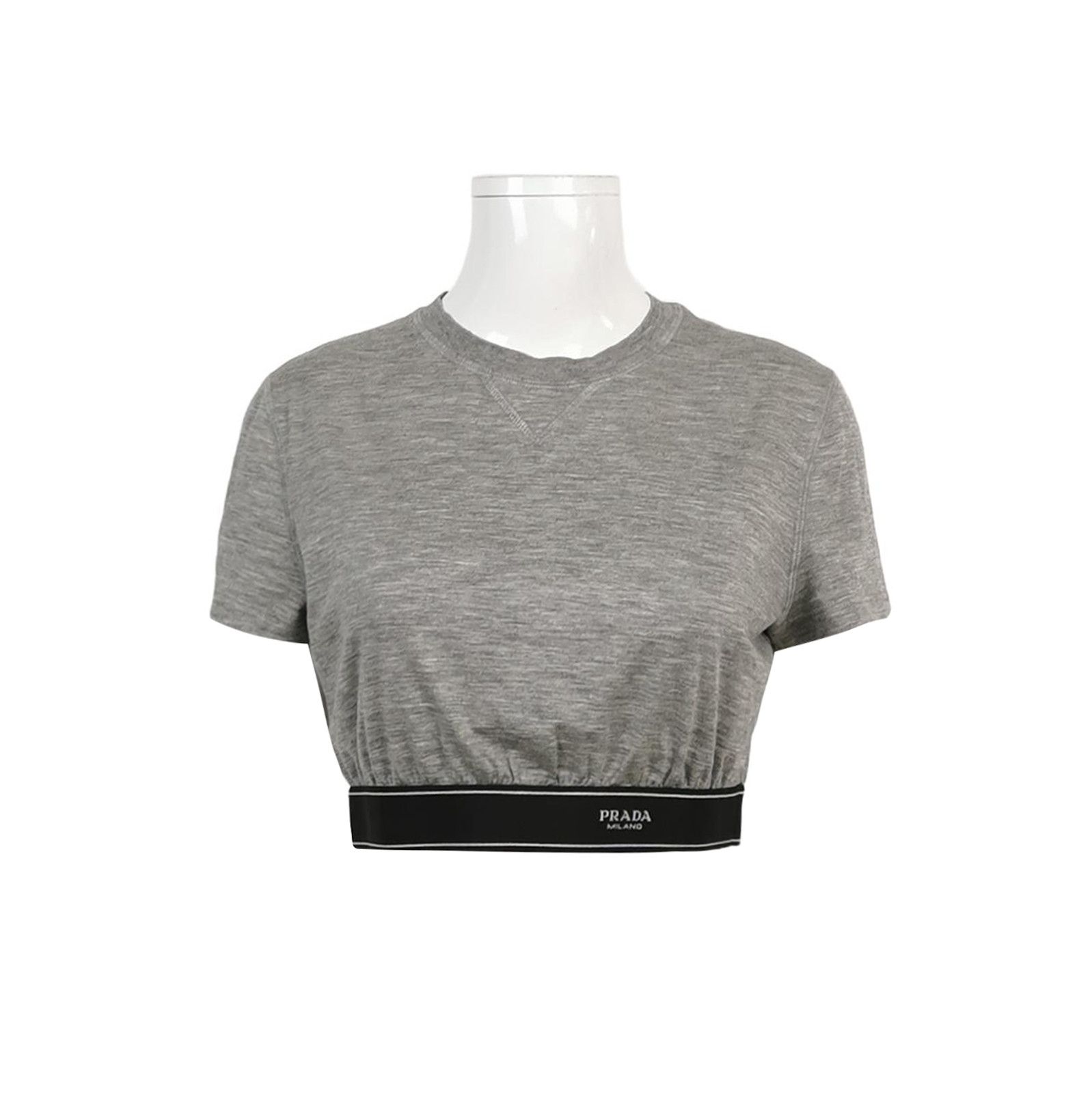 Prada Prada Gray Cropped Logo Tee 0089 Size L / US 10 / IT 46 - 1 Thumbnail