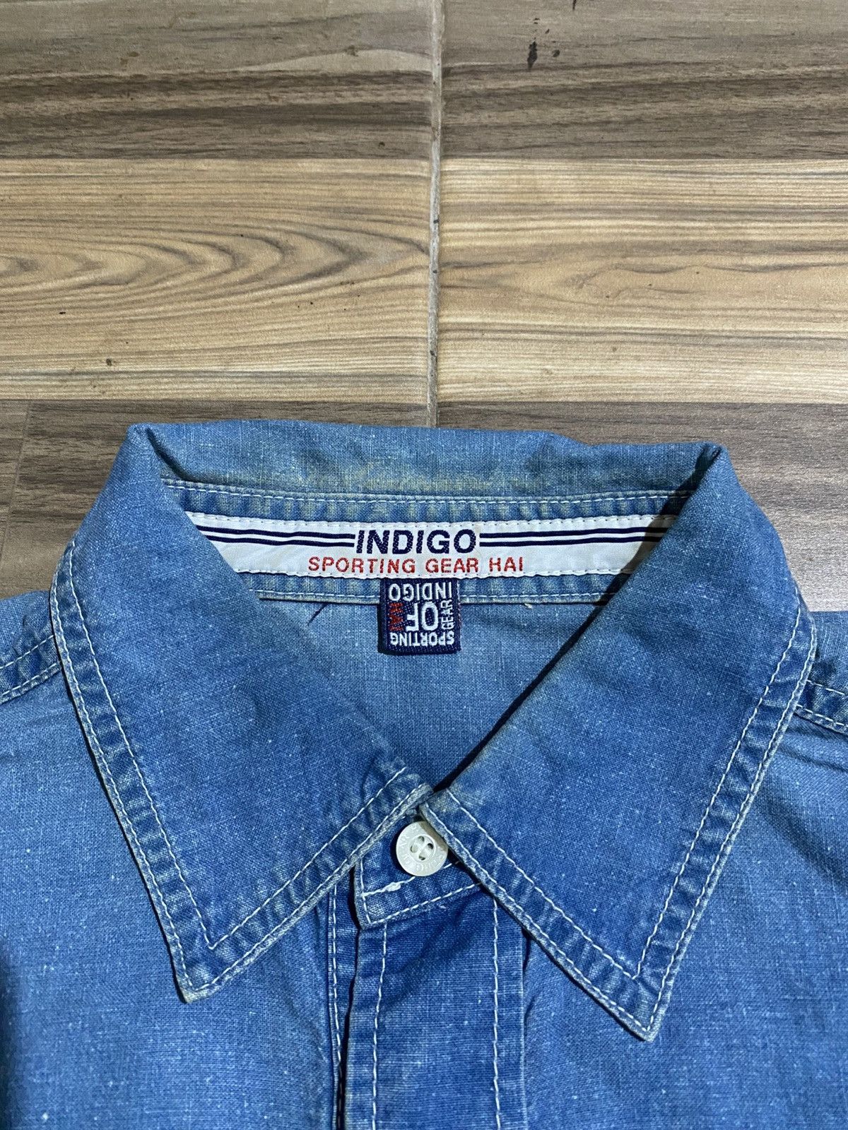Hai Sporting Gear × Issey Miyake × Japanese Brand VINTAGE HAI SPORTING GEAR ISSEY MIYAKE INDIGO DENIM SHIRT Size US M / EU 48-50 / 2 - 4 Thumbnail