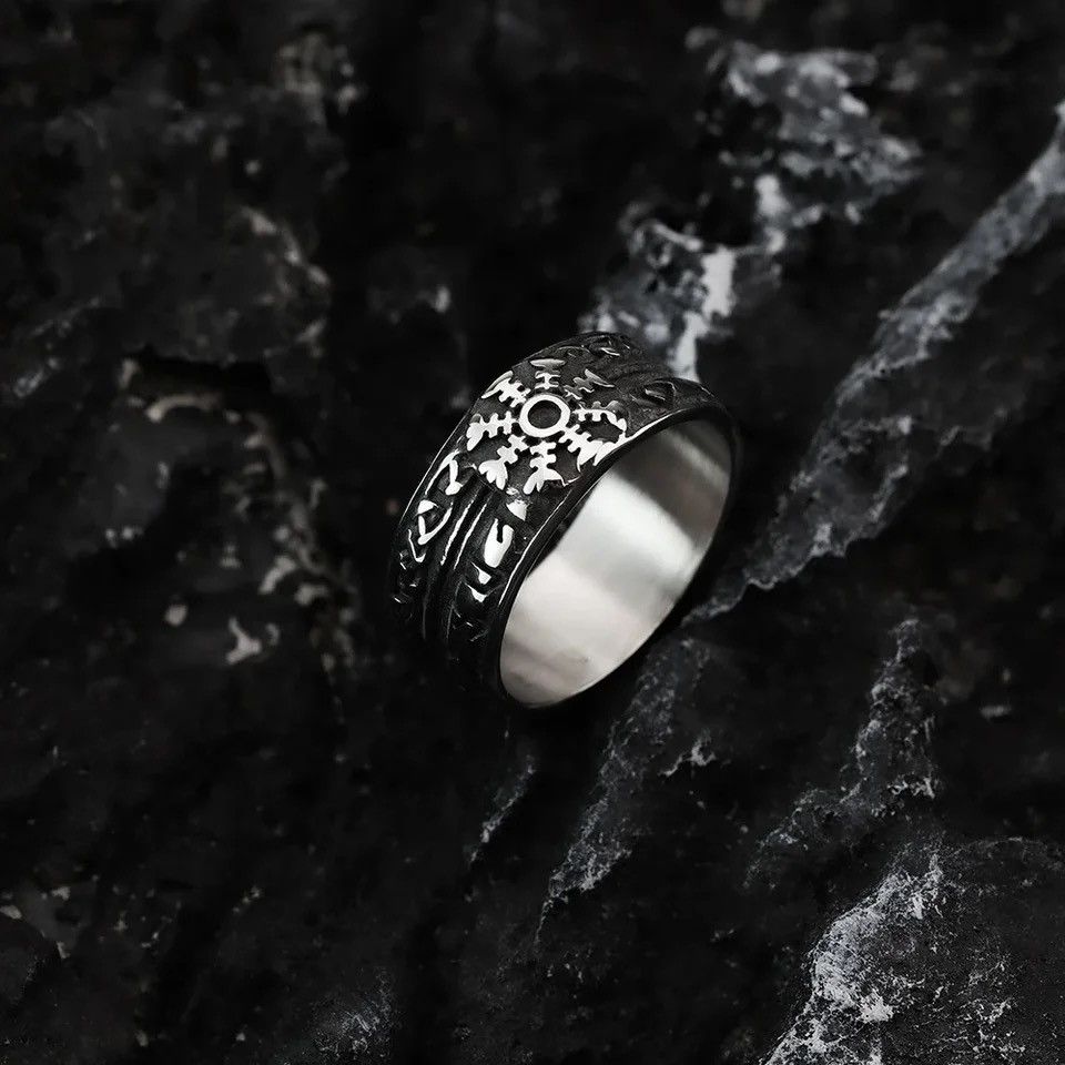 Jewelry Viking Compass Rune Stainless Steel Snowflake Men's Ring Size ONE SIZE - 3 Thumbnail