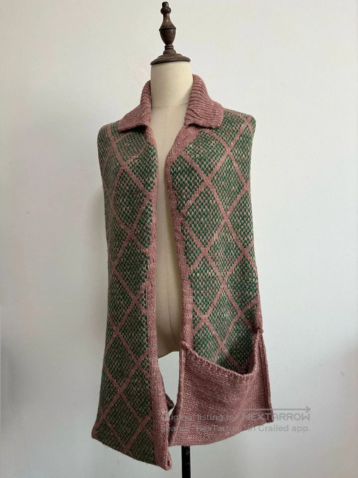 Dries Van Noten Dries van Noten Pink Green Argyle Scarf. Size ONE SIZE - 2 Thumbnail