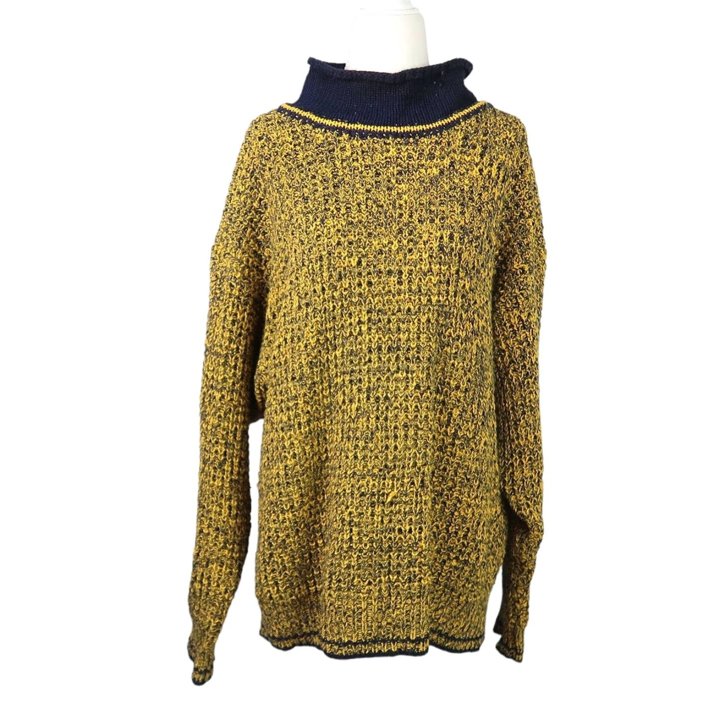 Vintage VINTAGE 90s Karen Scott Sweater Shirt Womens M Yellow Navy Marled Roll Neck Knit Pullover Long Sleeve Casual Size M / US 6-8 / IT 42-44 - 2 Thumbnail