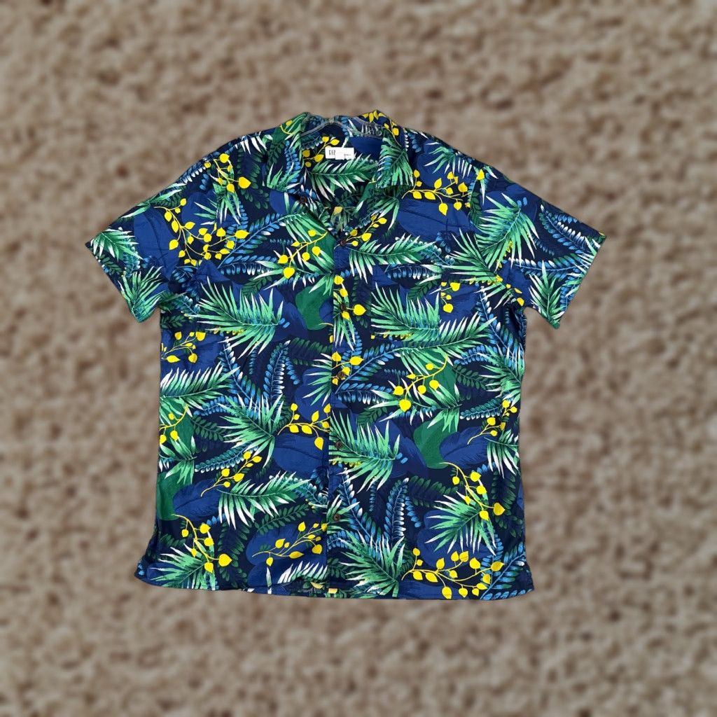 Gap Gap Button-Up Shirt Men Large Cotton Floral Hawaiian Aloha Short Sleeve Blue Size US L / EU 52-54 / 3 - 1 Thumbnail