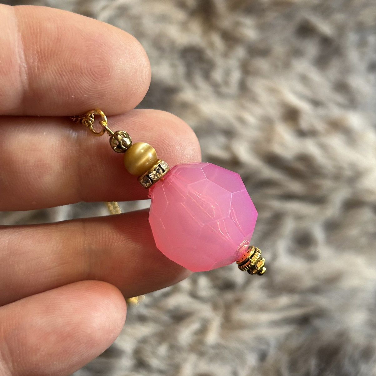 Handmade Handcrafted faceted pink lucite pendant on chain necklace Size ONE SIZE - 6 Thumbnail