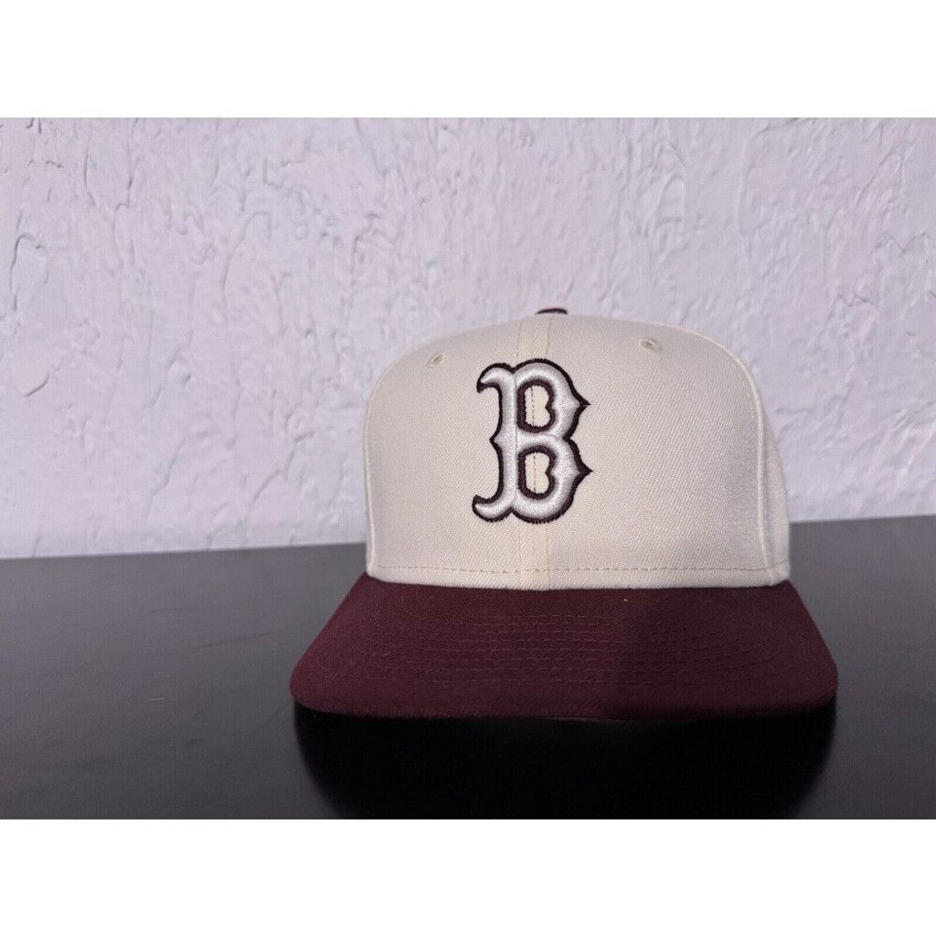 New Era 7 1/4 - Boston Red Sox Fitted Hat - Maroon White - FAM Cap Size ONE SIZE - 2 Thumbnail