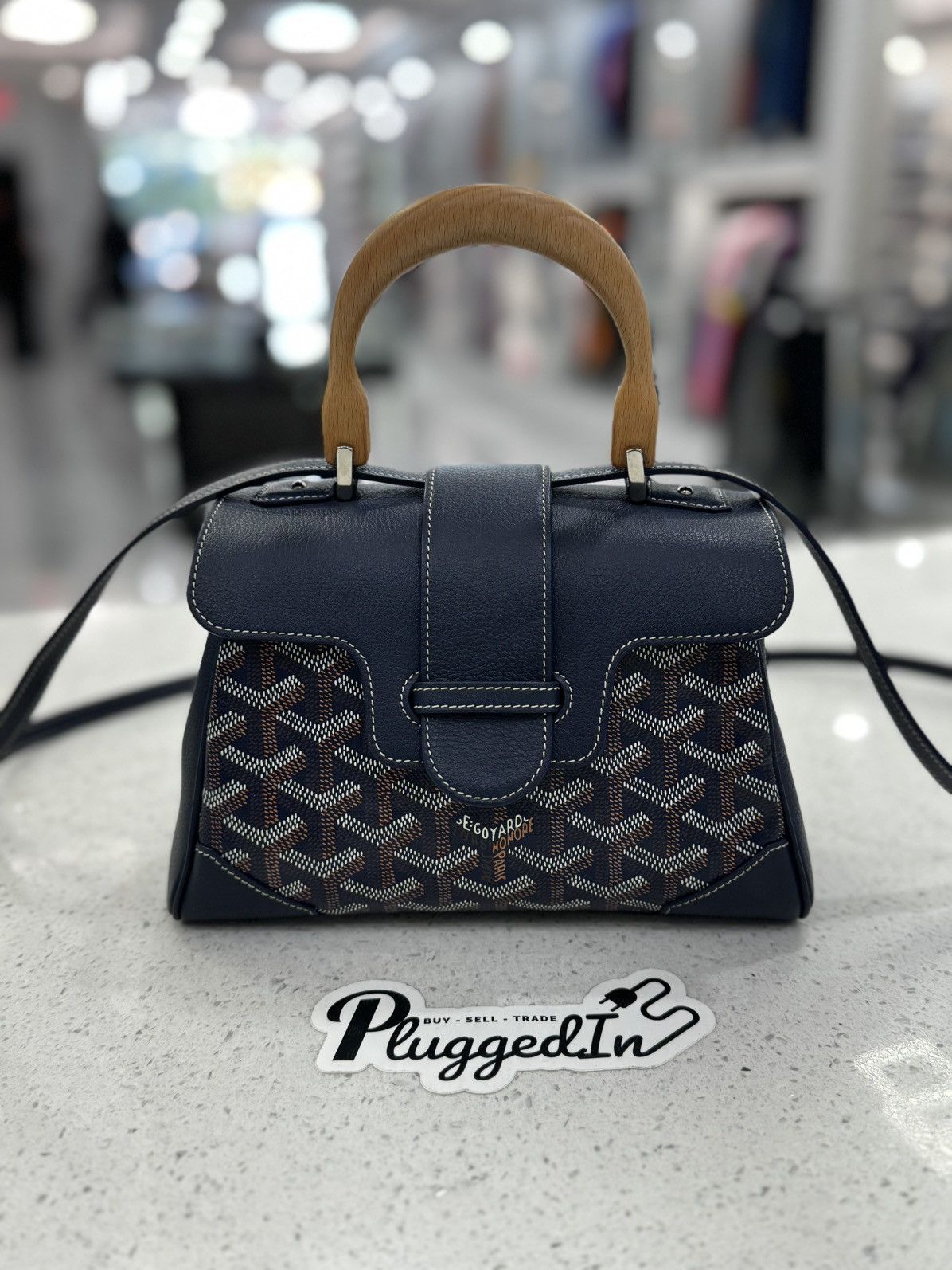 Goyard Saigon Navy Top Handle Mini Crossbody