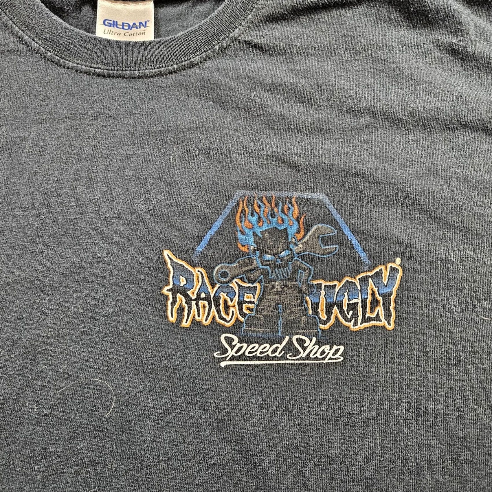 Gildan Race Ugly Speed Shop Shirt Mens XL Black Graphic Tee Funny Cars Racing Garage Tee Size US XL / EU 56 / 4 - 2 Thumbnail