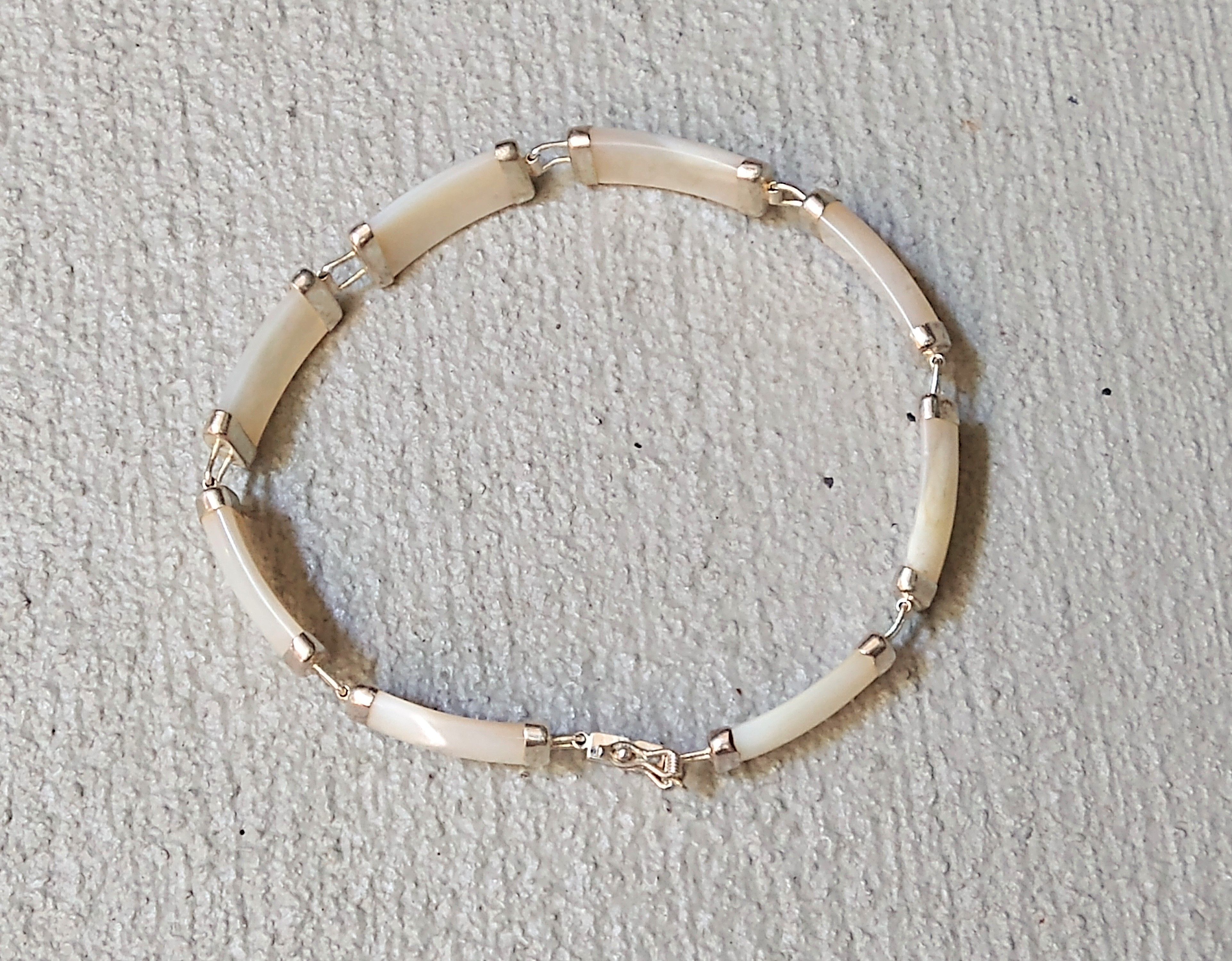 Jewelry Vintage Sterling Silver Tennis Bracelet Mother of Pearl MOP Size ONE SIZE - 6 Thumbnail