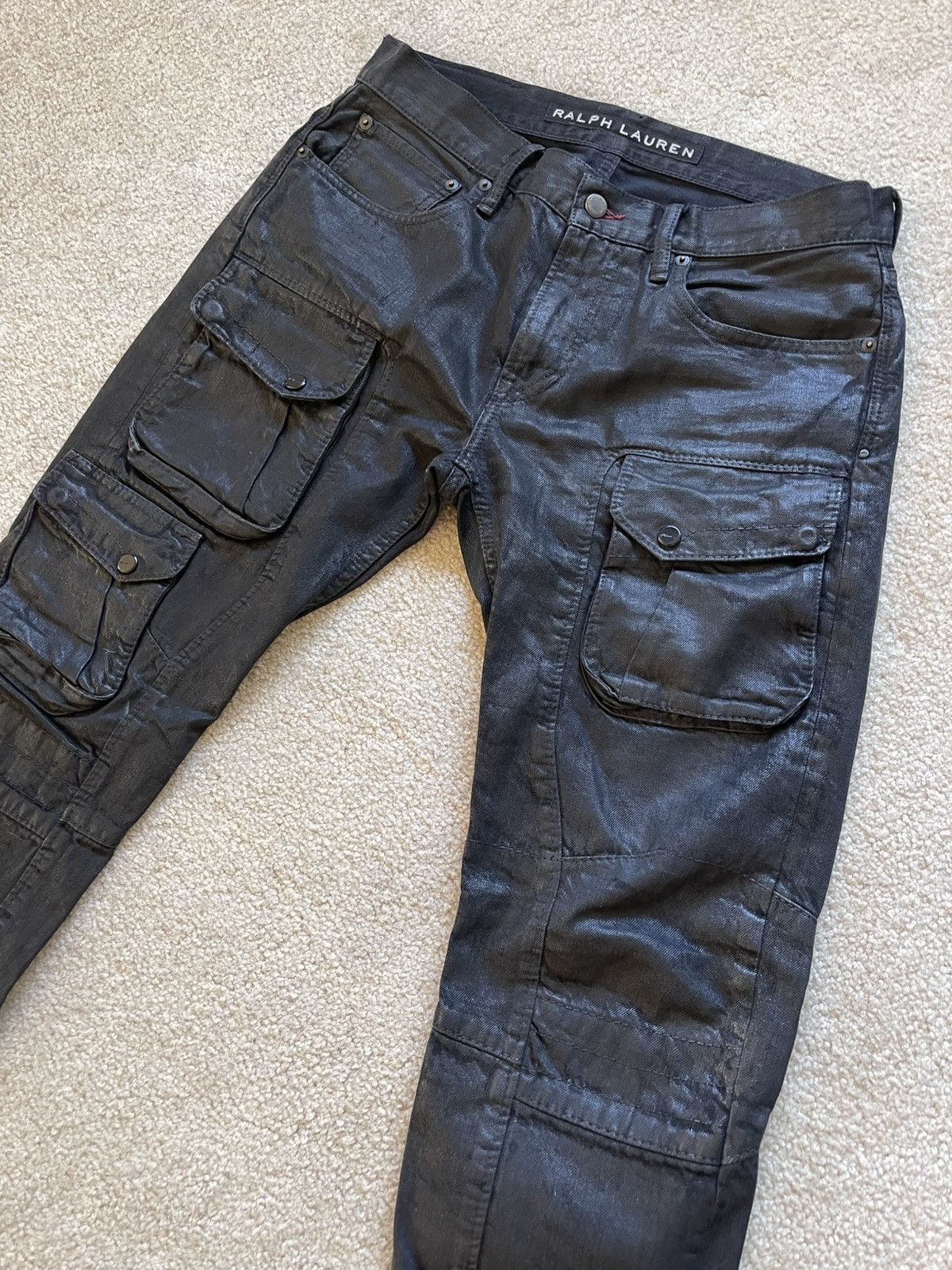 Ralph Lauren Ralph Lauren Black Waxed Cargo Pants Size 31 Size US 31 - 3 Thumbnail
