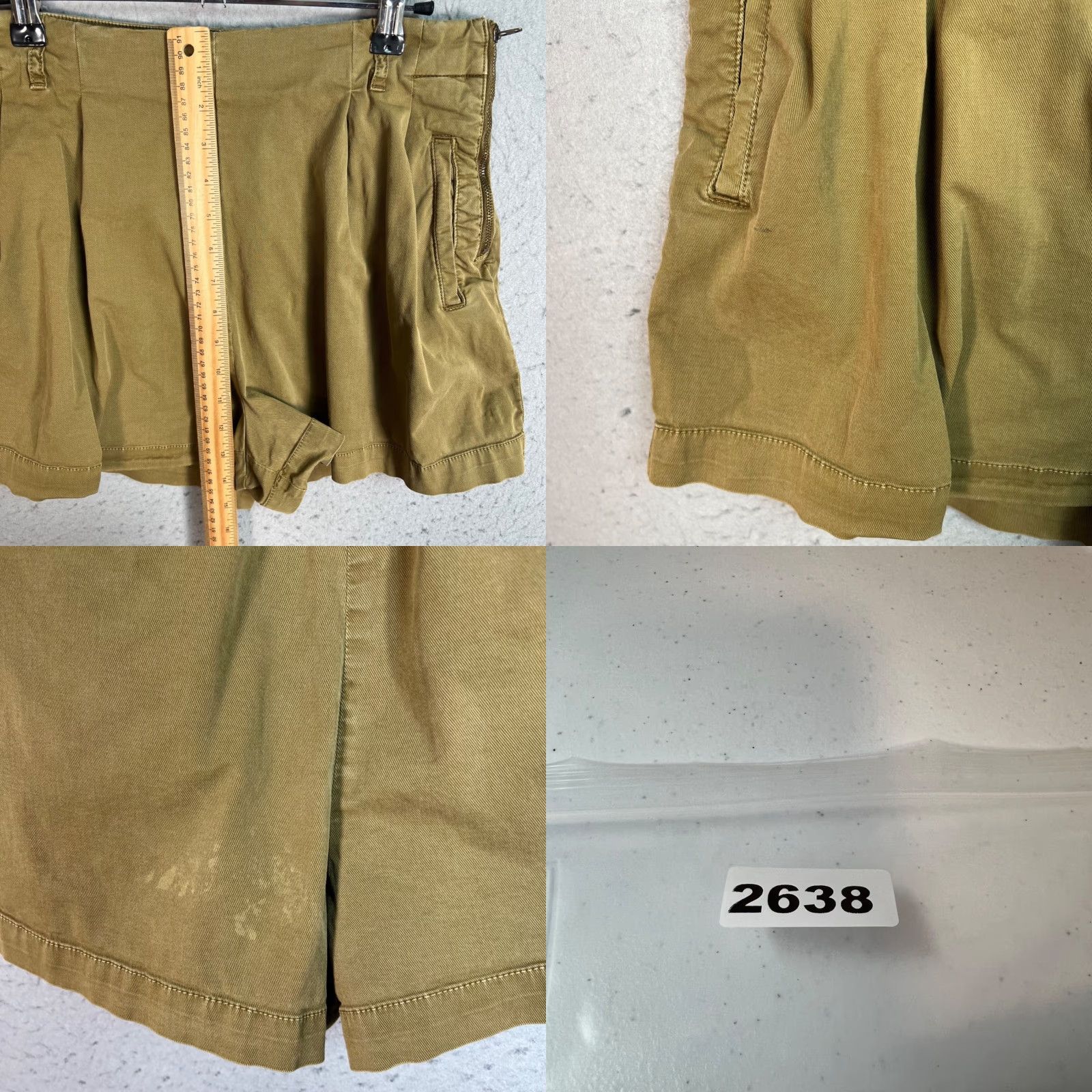 Anthropologie Anthropologie Womens Size 8 Olive High-Waisted Pleated Shorts Cotton Blend Shirt Women Olive Green ? Size 30" / US 8 / IT 44 - 8 Thumbnail