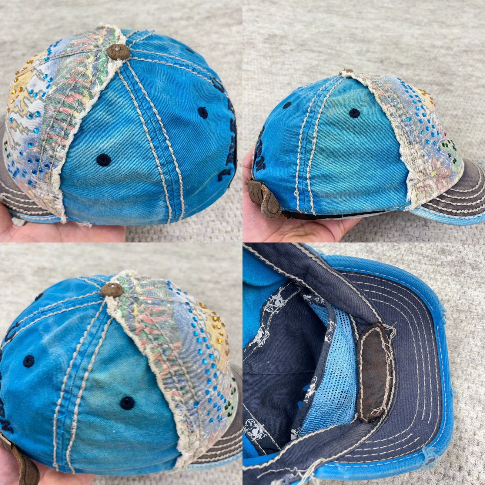 True Religion VINTAGE True Religion Women’s Trucker Hat Buddha Crystal Distressed Cotton Leather Blue 90s Retro Boho Adjustable Size 42" / US 20 - 8 Thumbnail