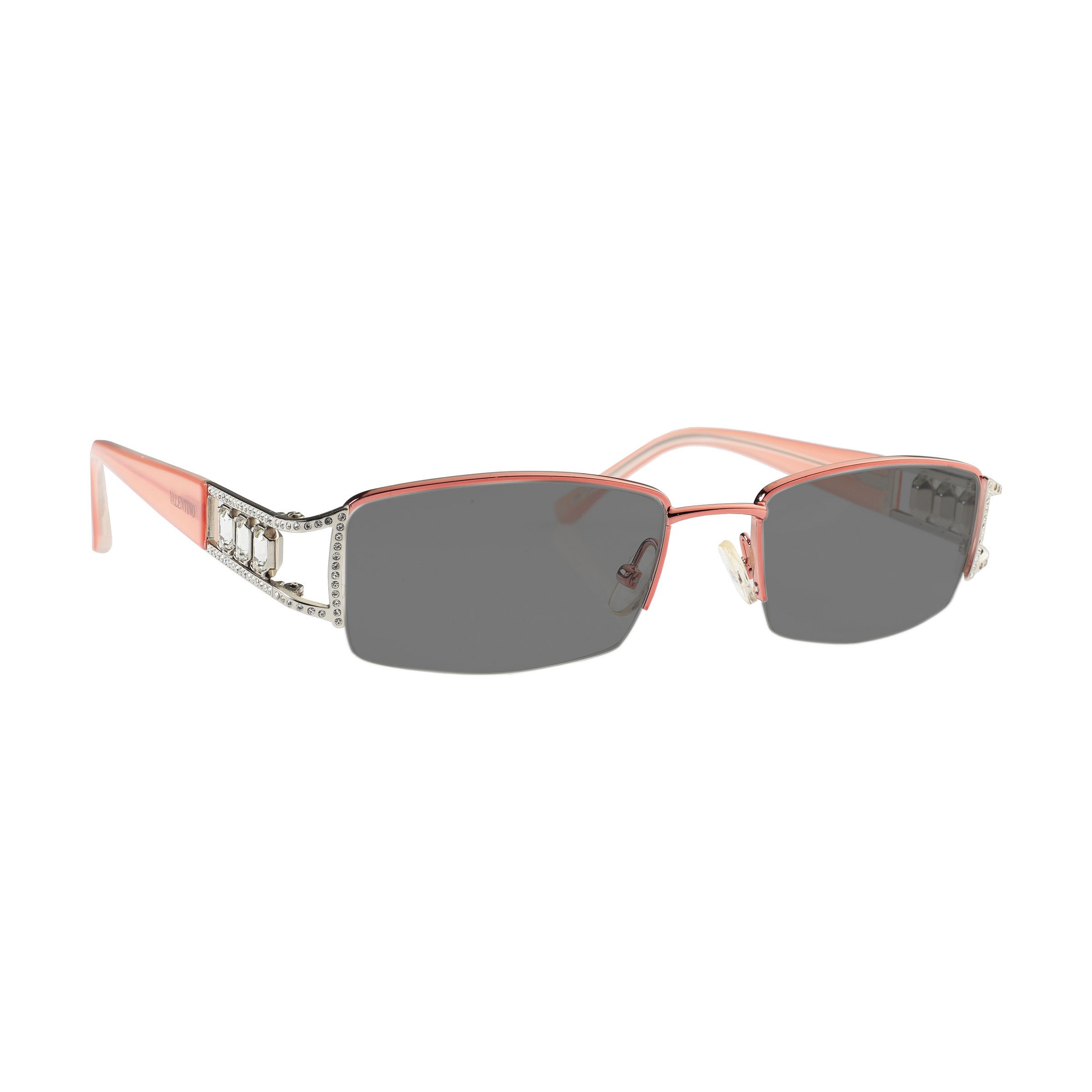 Valentino Valentino '90s Baby Pink Crystal Half Rim Sunglasses Black Size ONE SIZE - 1 Thumbnail