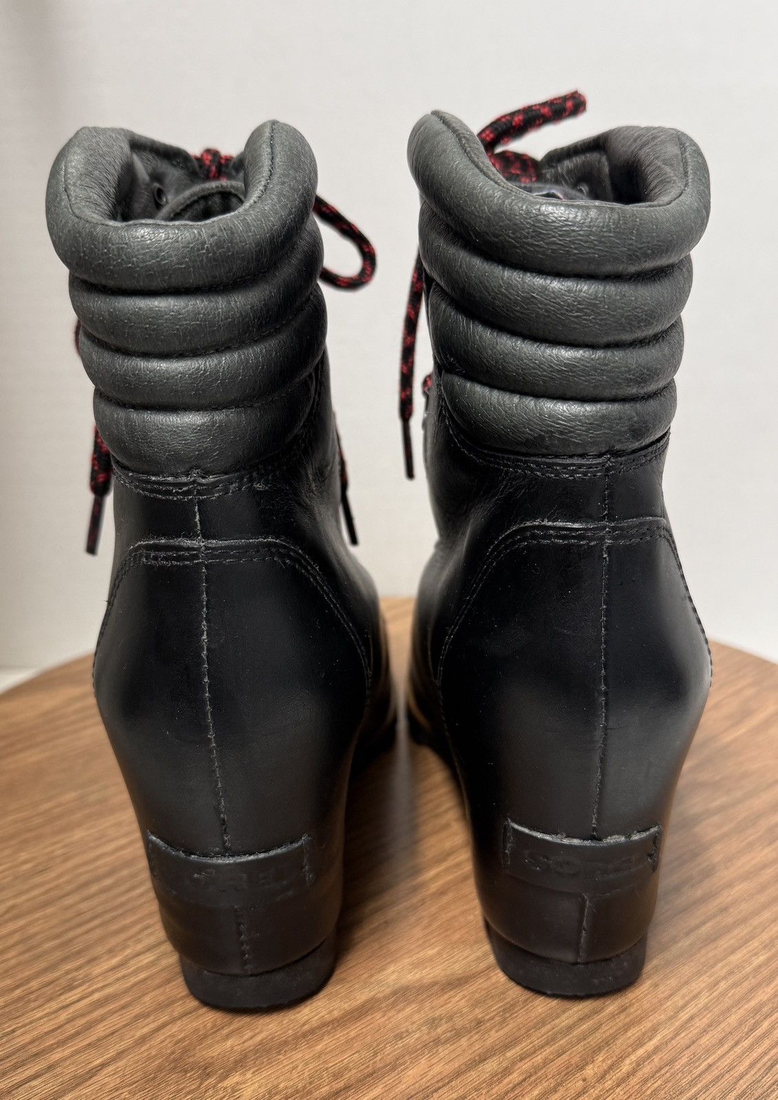 SOREL Sorel Women Black Leather Conquest Wedge Lace Ankle Booties Size US 7.5 / IT 37.5 - 3 Thumbnail