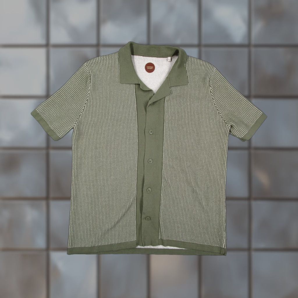 Vintage Common People Shirt Mens Large Green Textured Knit Button Front Retro Casual Size US L / EU 52-54 / 3 - 1 Thumbnail