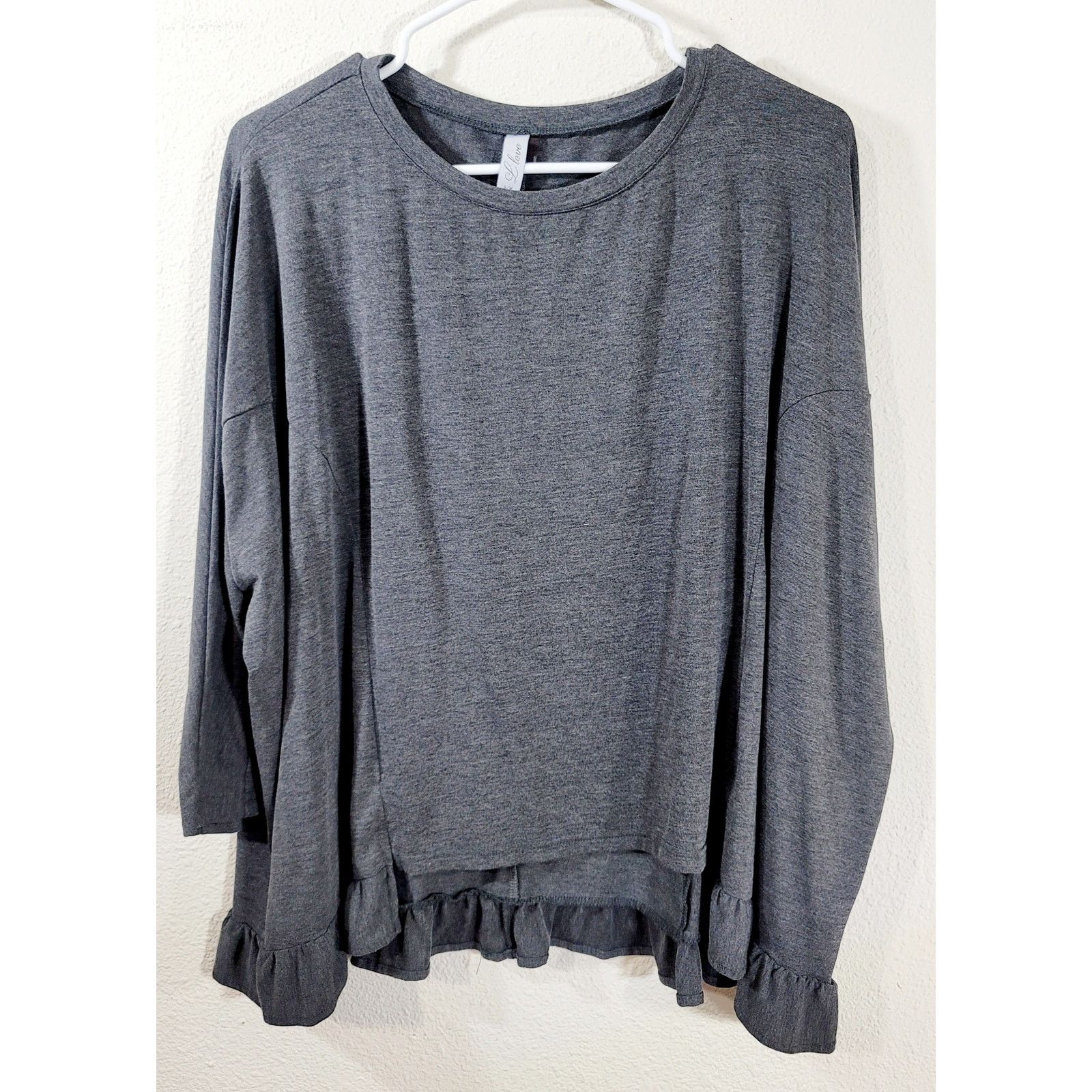 Other Love Charcoal Heathered Hi Low Ruffled Top S/M Lightweight Size M / US 6-8 / IT 42-44 - 6 Thumbnail