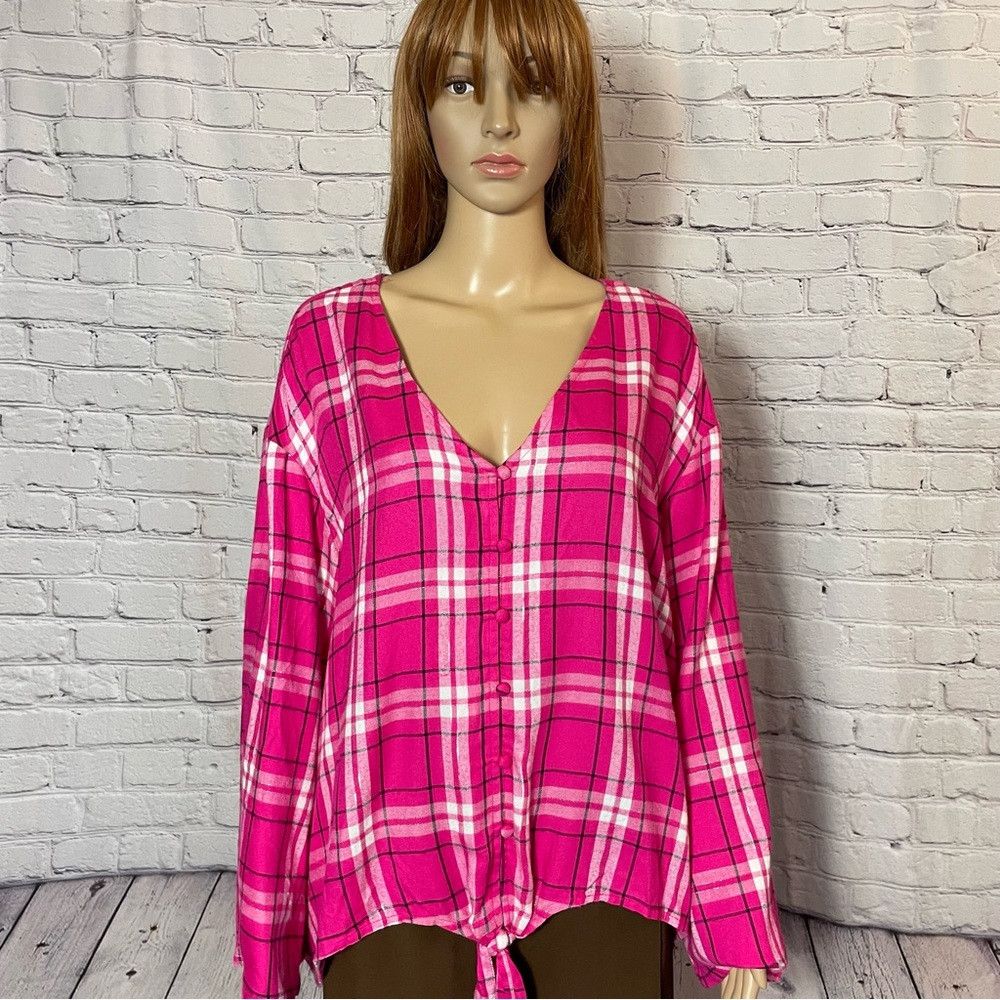Other New Lane Bryant Classic Button-Down Tie-Hem Long Sleeve Pla Size 3XL / US 20-22 - 3 Thumbnail
