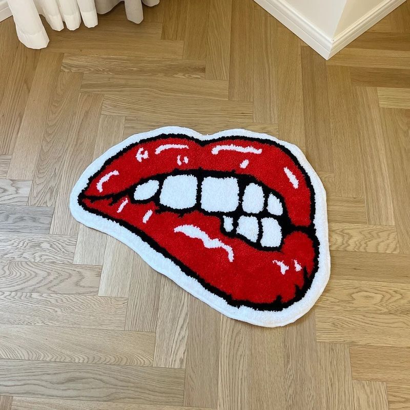 image of Red Lips Tufted Rug Soft Good Carpet 54X70Cm, Men's