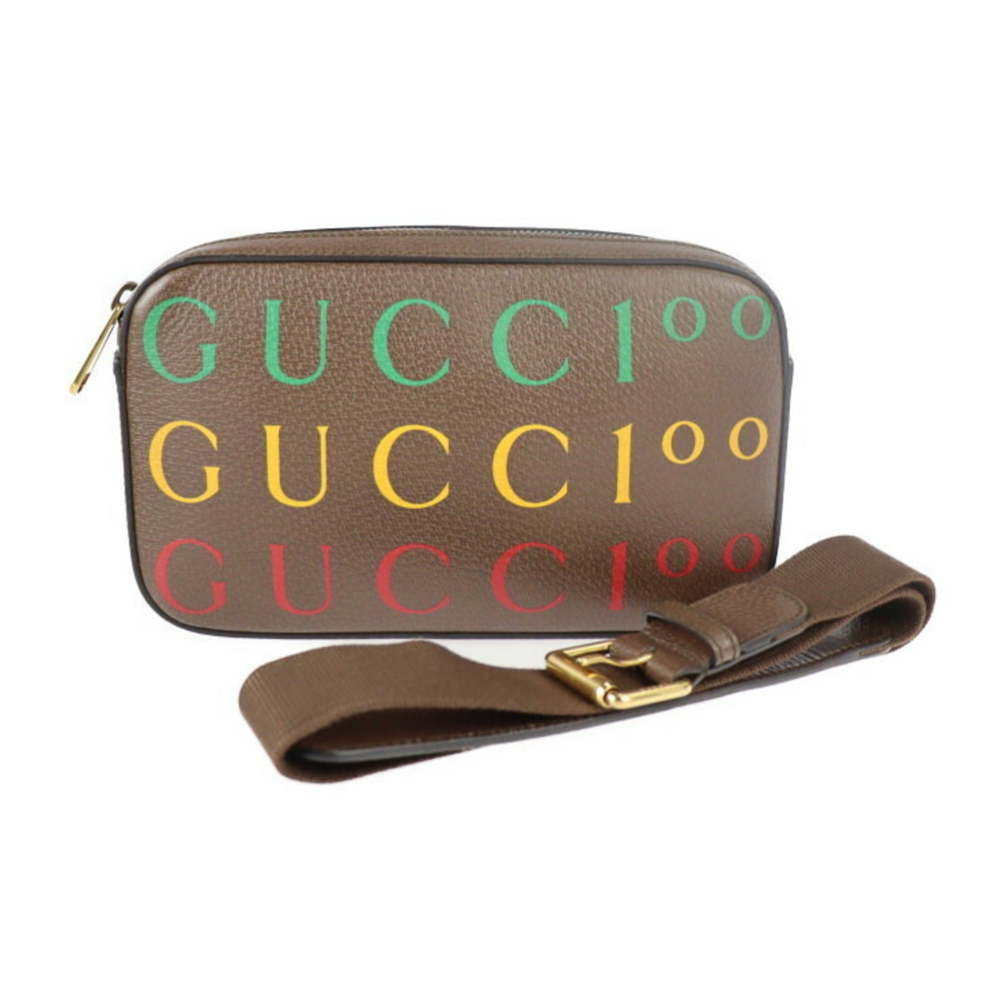 image of Gucci Belt Bag 100Th Anniversary Waist 602695 Calf Leather Brown Multicolor Gold Hardware Logo Body