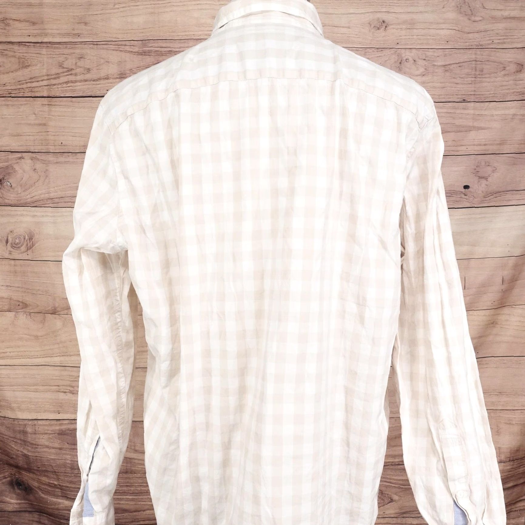Abercrombie & Fitch ABERCROMBIE & FITCH Shirt Mens 2XL Beige White Gingham Long Sleeve Button-Up Stretch Size US XXL / EU 58 / 5 - 4 Thumbnail