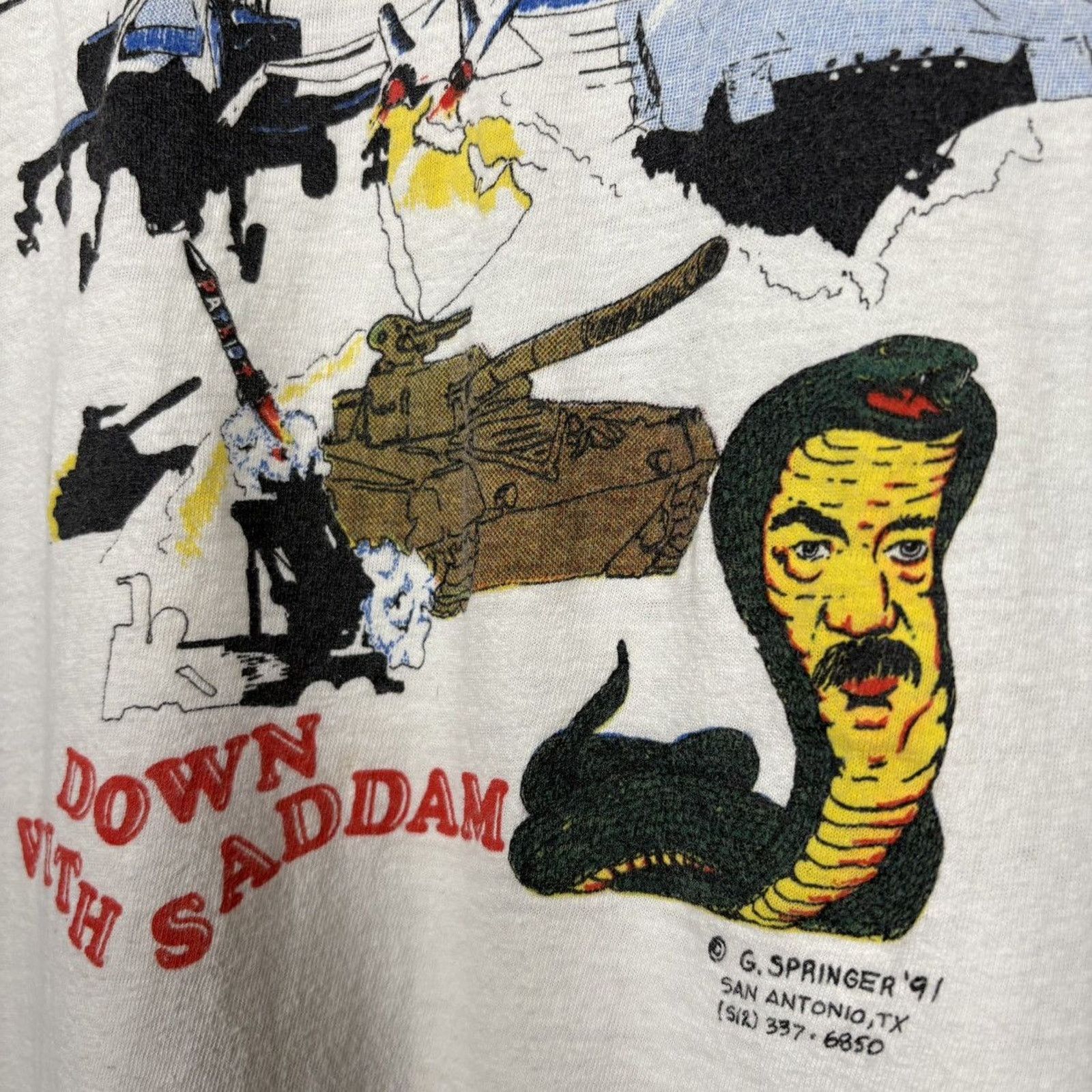 Vintage 🇺🇸1991 DESERT STORM DOWN WITH SADDAM T Size US S / EU 44-46 / 1 - 5 Thumbnail