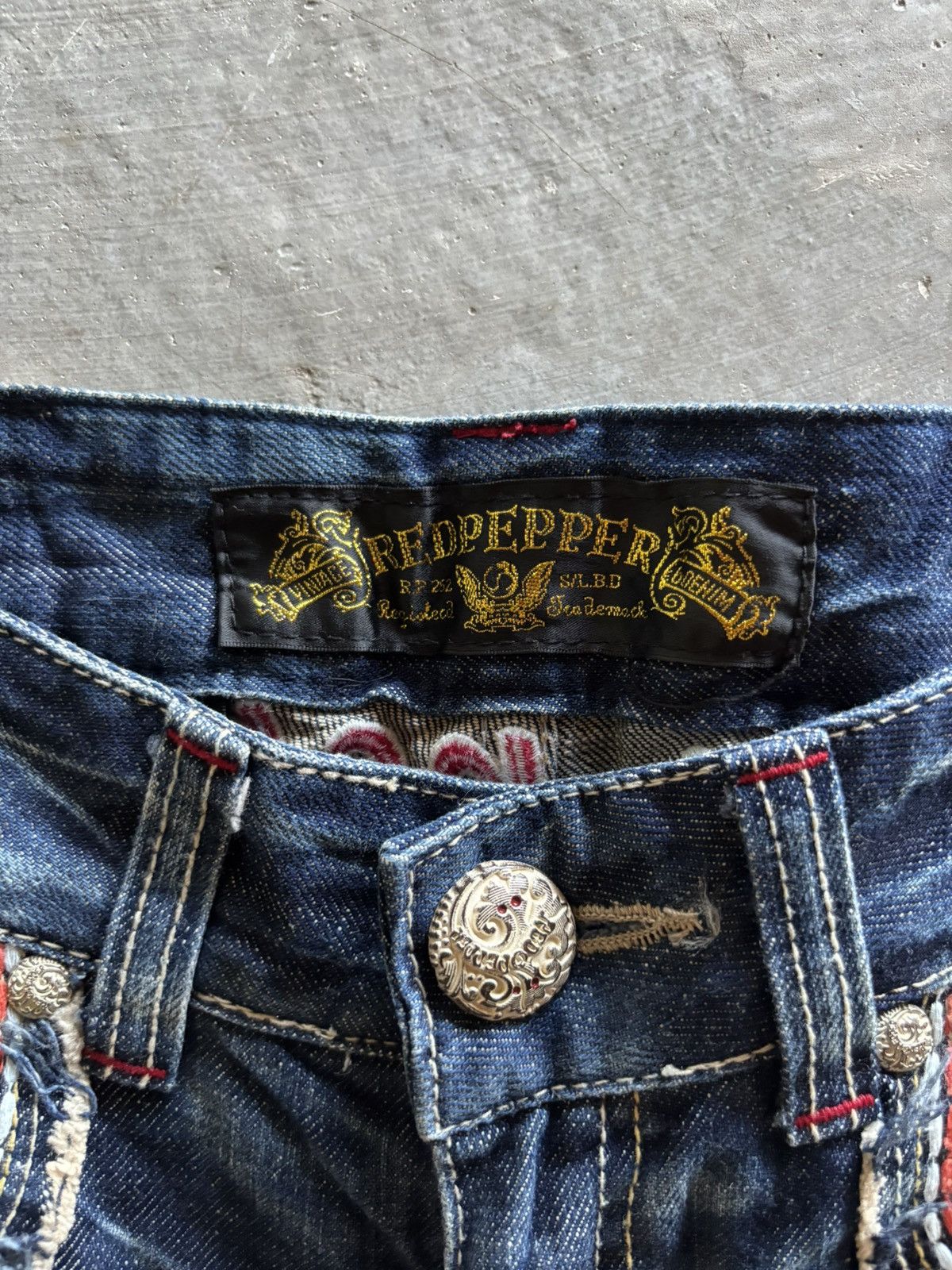 Hysteric Glamour RED PEPPER flare japanese denim floral patches low rise Size US 27 - 3 Thumbnail