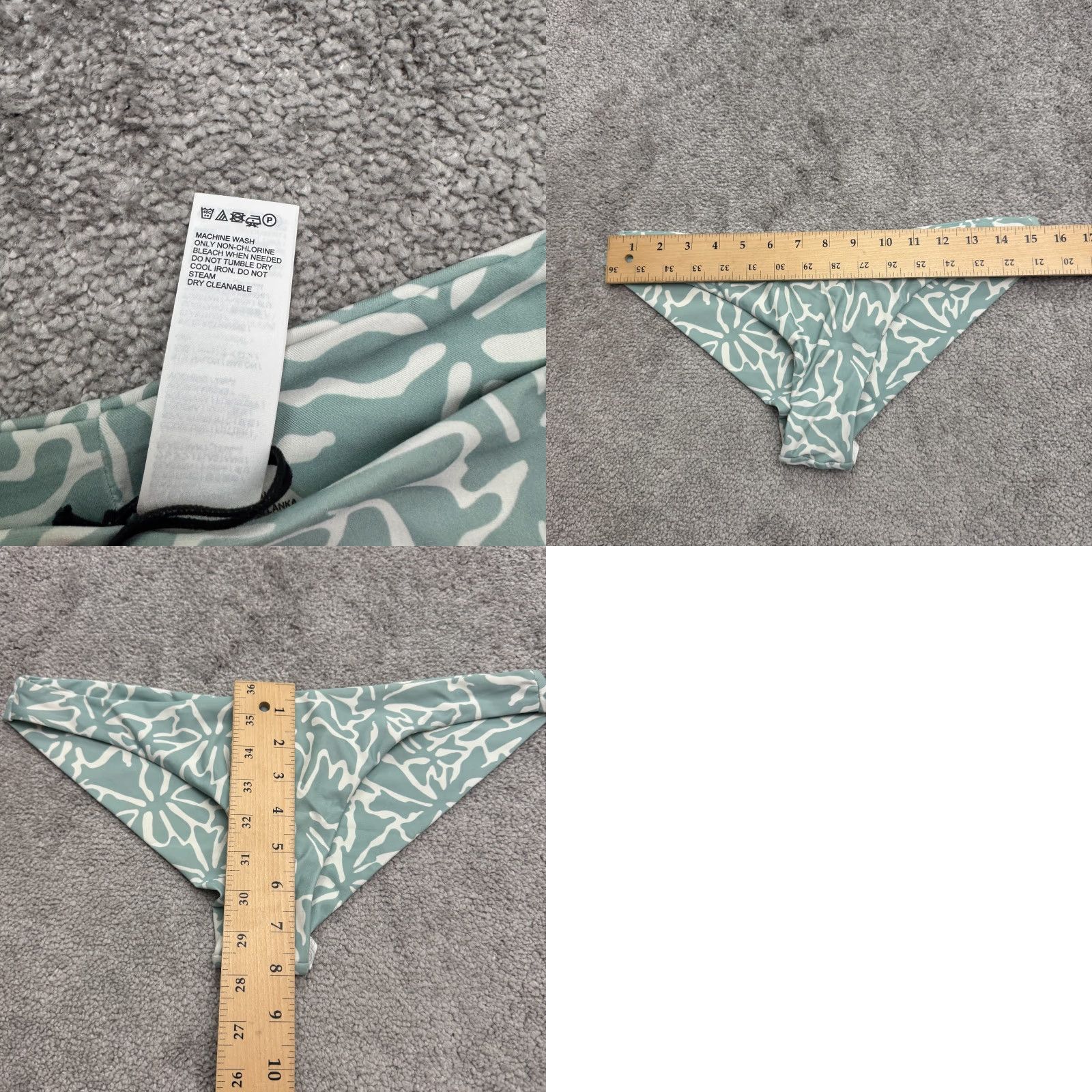 VINTAGE Prana Women's Bikini Bottom Swimwear 90s Floral Green Medium Bohemian Beach Summer