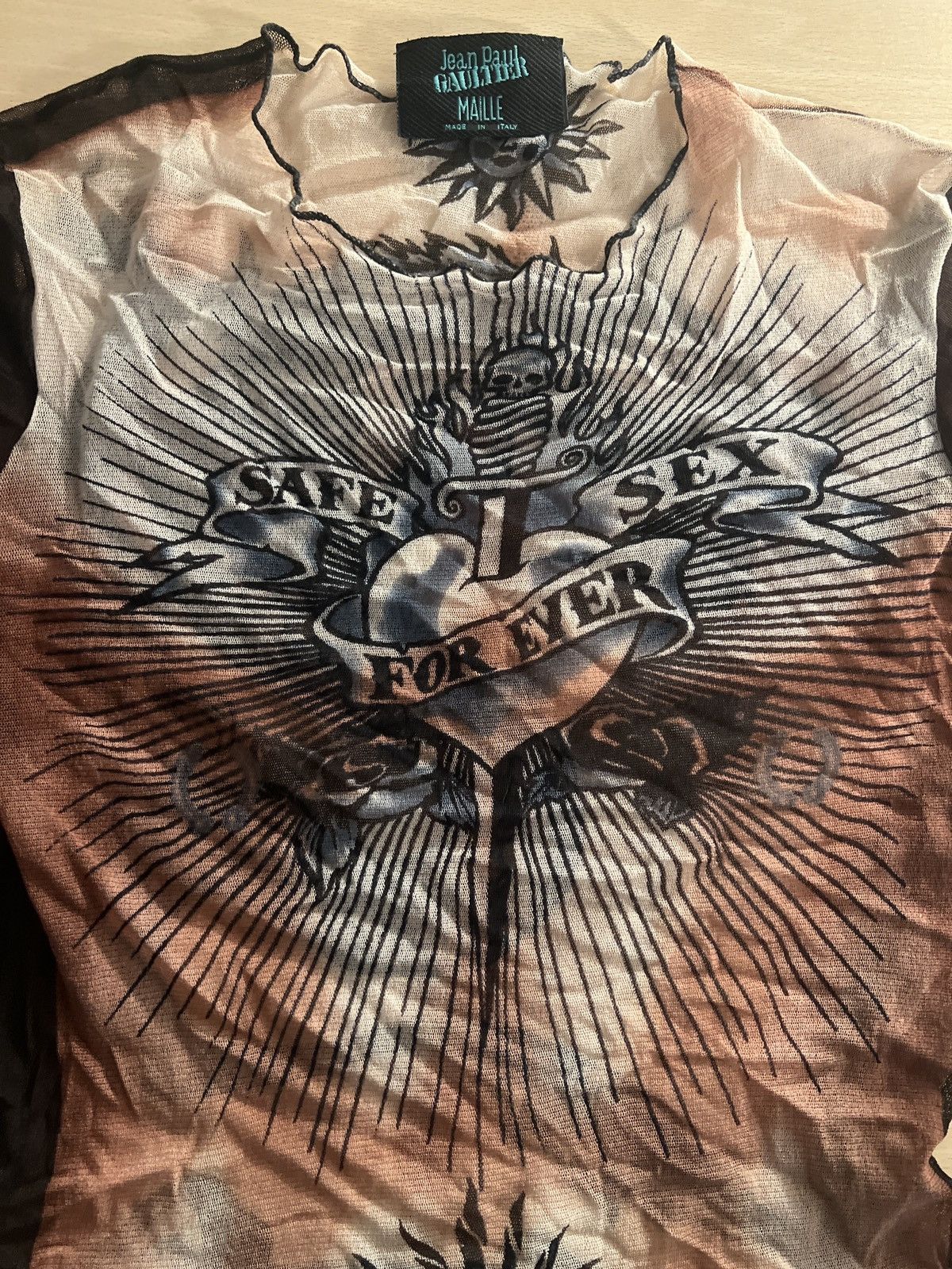Jean Paul Gaultier 1996 Jean Paul Gaultier “Safe Sex Forever” Mesh Longsleeve Size US M / EU 48-50 / 2 - 2 Thumbnail