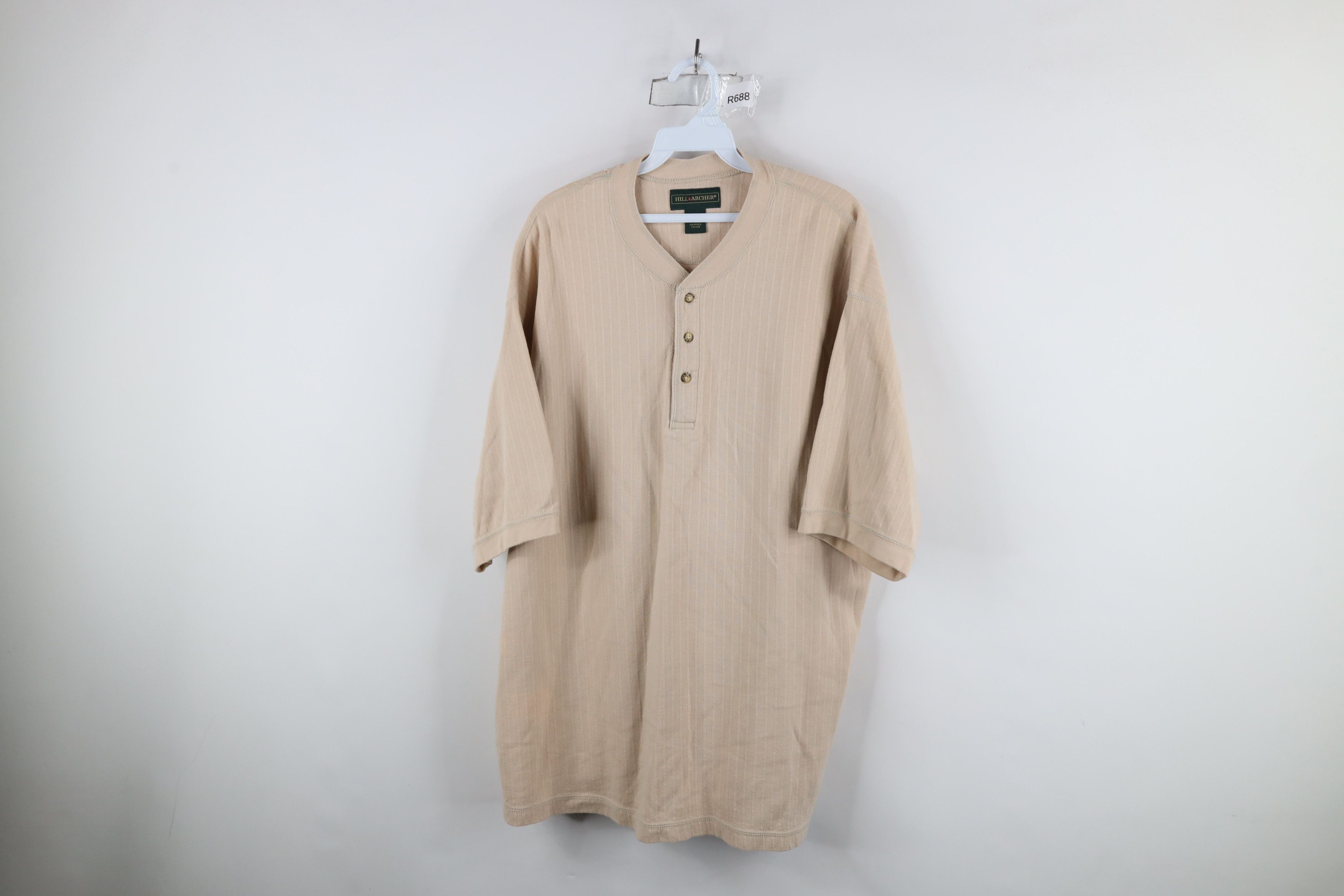 Vintage Vintage 90s Streetwear Striped Knit Henley T-Shirt Beige Size US XL / EU 56 / 4 - 1 Thumbnail