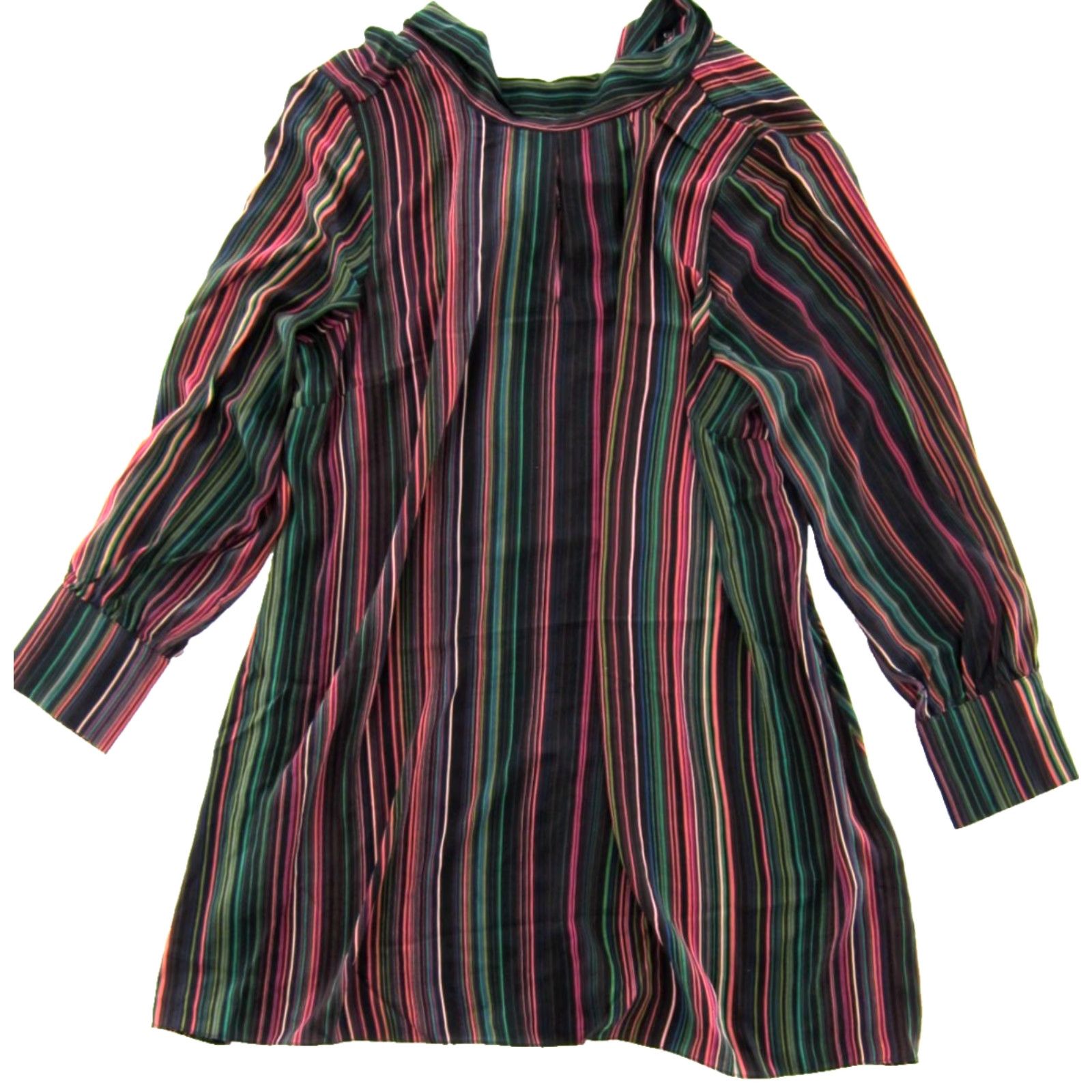 Vintage City Chic Dress L/20 Smock Shift Tunic Long Sleeve Striped Black Green Pink Maxi 60s 70s Flower Womens Size L / US 10 / IT 46 - 2 Thumbnail