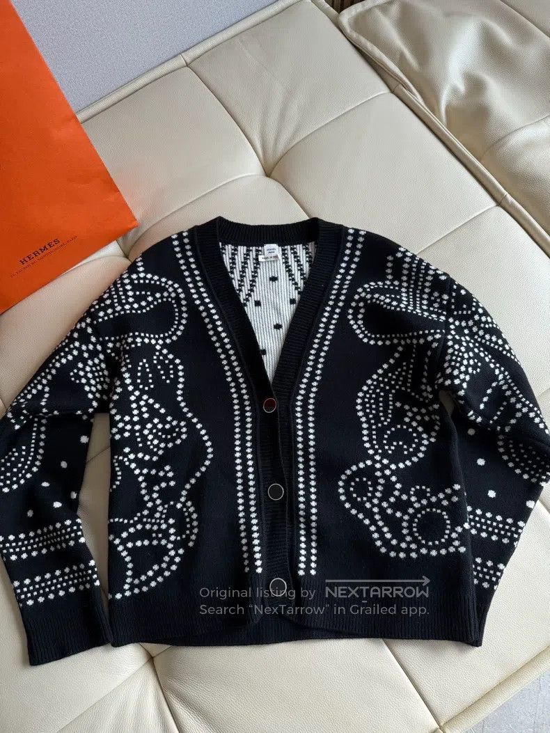 Hermes Hermes Gorgeous Bridle Black Long-Sleeve Women's Cardigan, Size XXS / US 00 / IT 34 - 7 Thumbnail