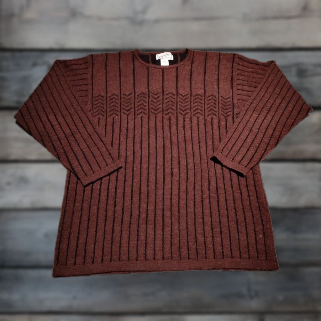MILLY VINTAGE Kerry Traditions Ireland Mens Sweater Pullover 100% New Wool Brown Crew Neck Casual Winter Fall Spring 80s 90s Size US L / EU 52-54 / 3 - 1 Thumbnail