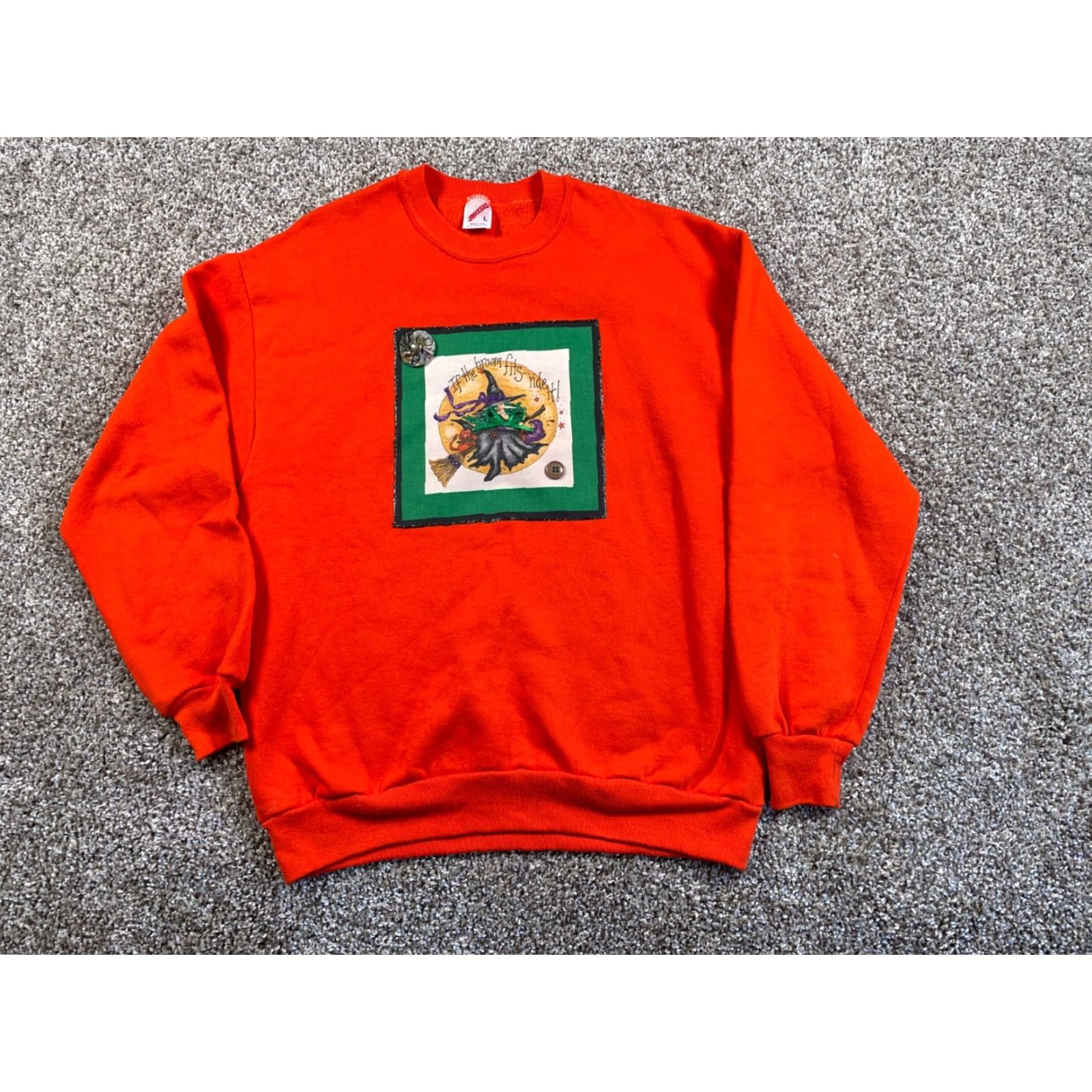 Jerzees VINTAGE Jerzees Sweatshirt Halloween 50/50 Orange Large Adult Men 90s Graphic Print Broom Ride It Crew Neck Long Sleeve Pullover Holiday Retro Shirt Size US L / EU 52-54 / 3 - 2 Thumbnail