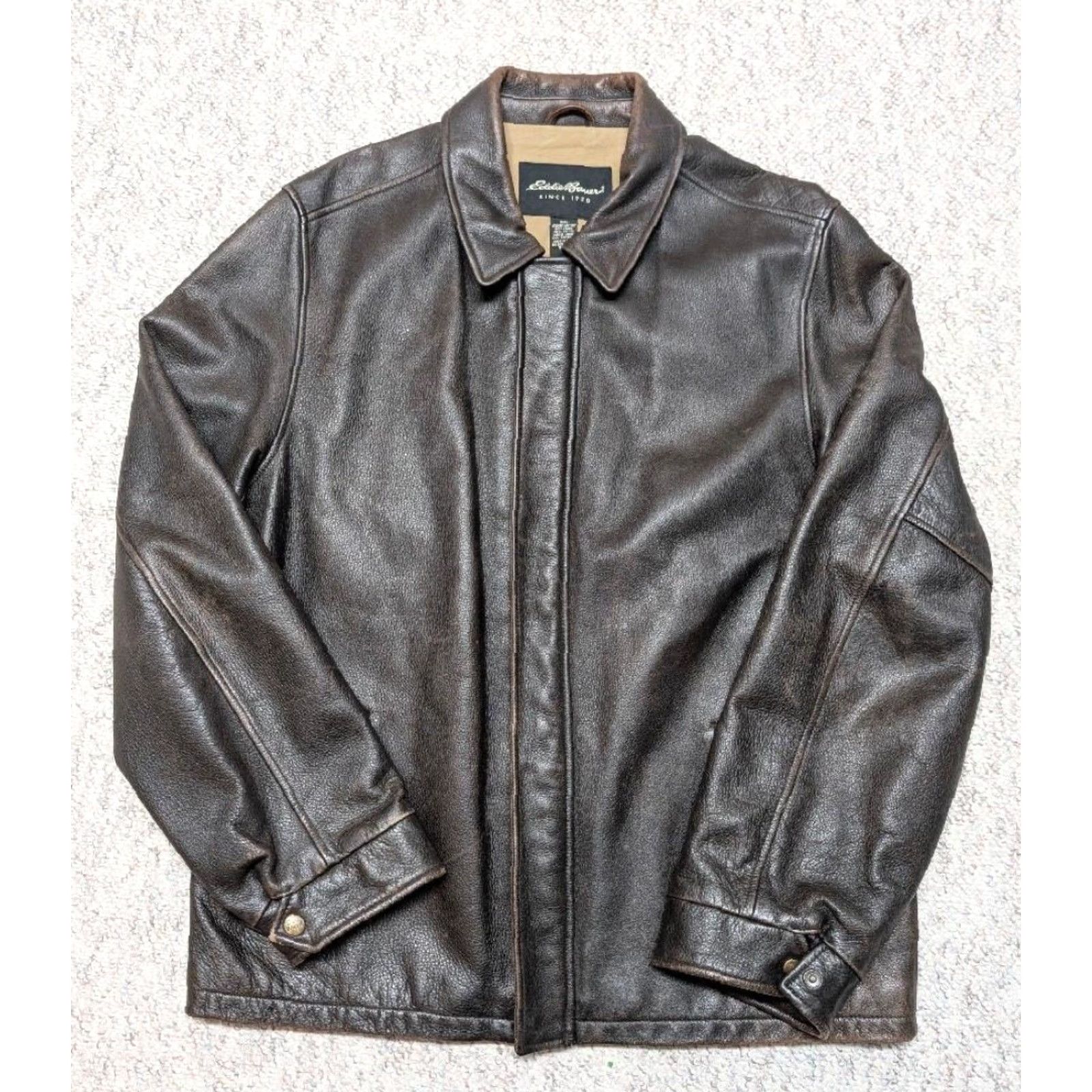 Eddie Bauer VINTAGE Eddie Bauer leather jacket LT brown cowhide L TALL patina motorcycle Size US L / EU 52-54 / 3 - 7 Thumbnail