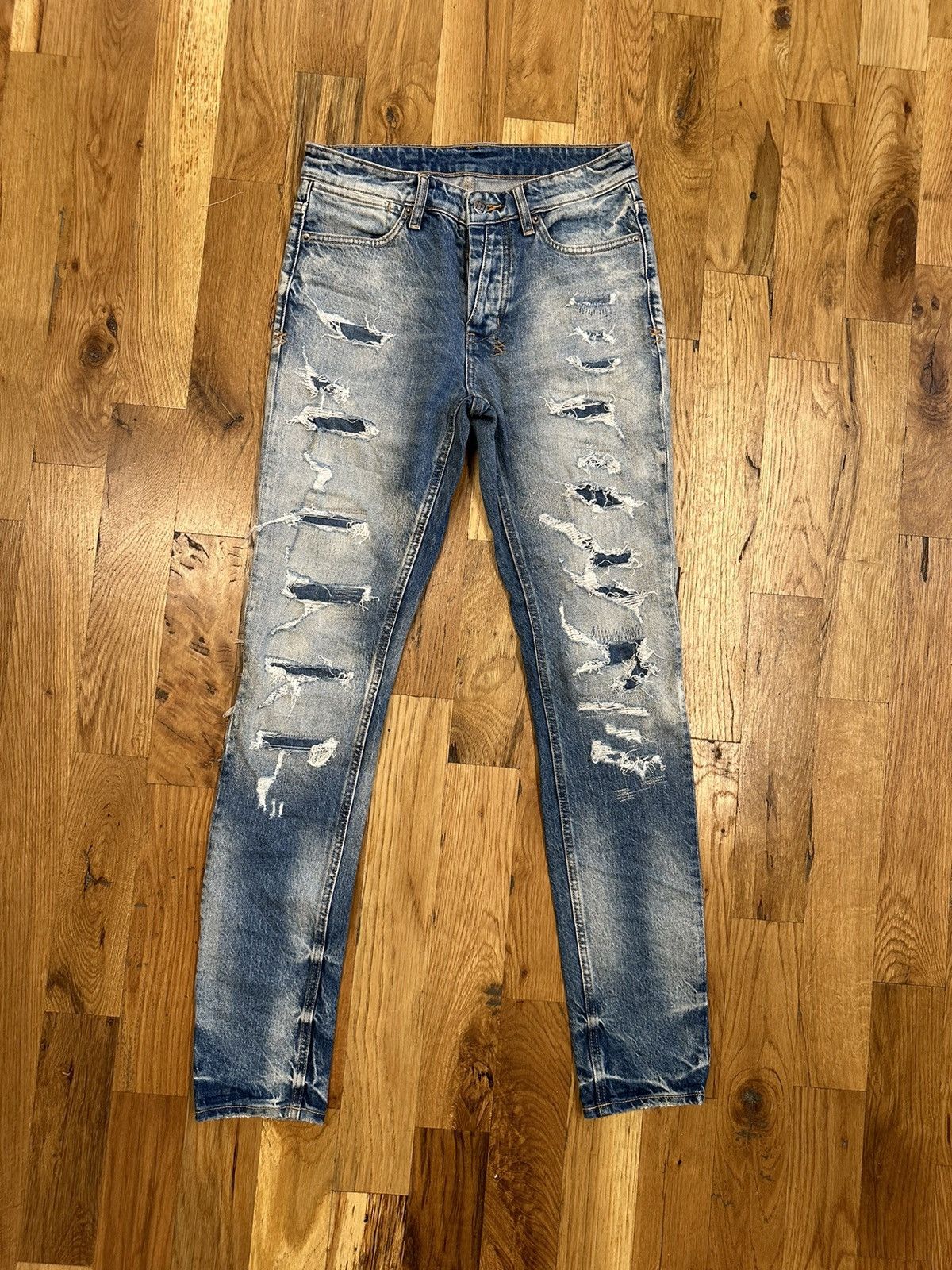 Ksubi Stitch Patch Distressed Blue Denim Jeans Size 30